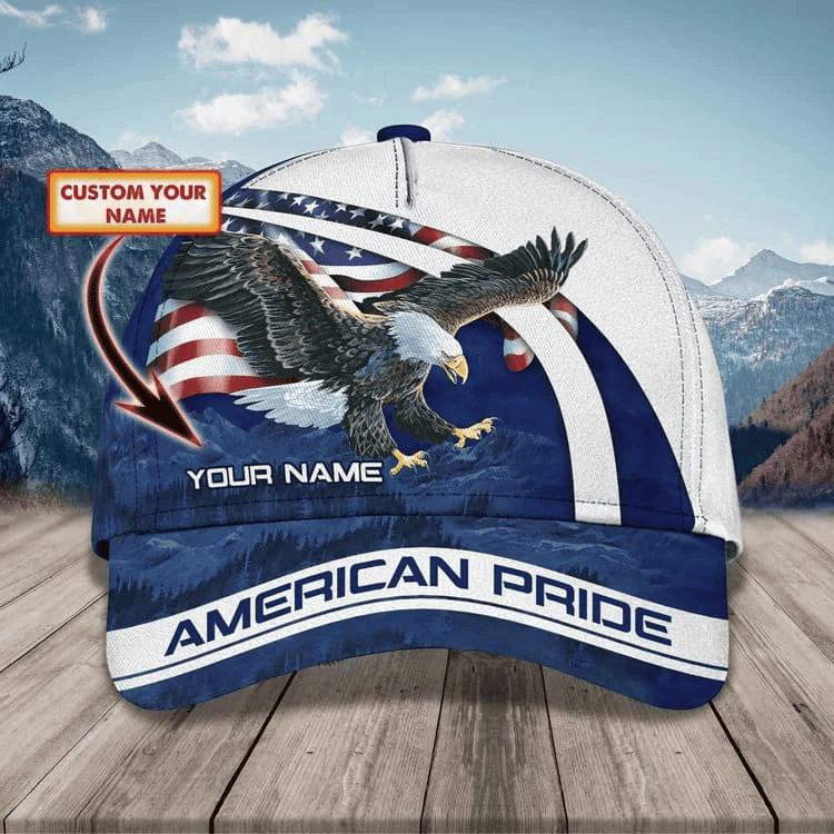 Customized Eagle Cap Leather American Flag Pattern, Eagle Hat for Dad, Eagle 3D baseball Cap for Veteran