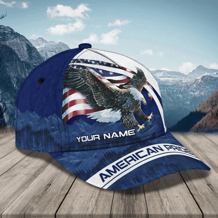 Customized Eagle Cap Leather American Flag Pattern, Eagle Hat for Dad, Eagle 3D baseball Cap for Veteran