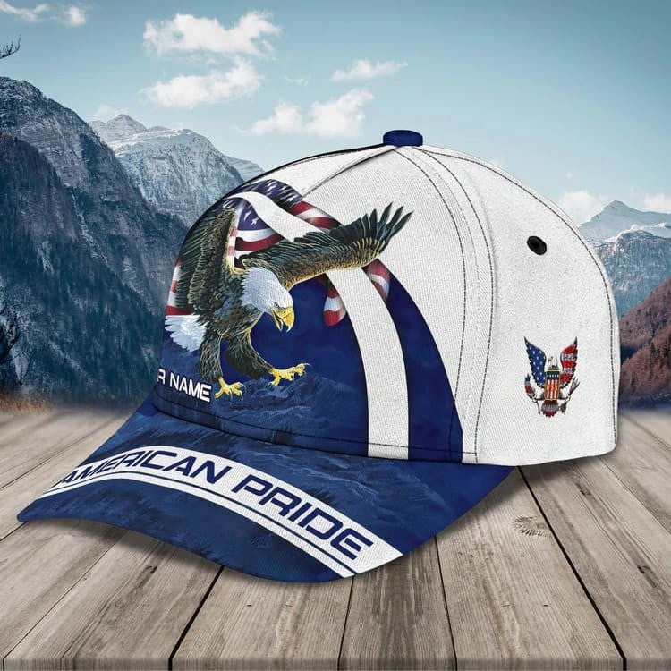 Customized Eagle Cap Leather American Flag Pattern, Eagle Hat for Dad, Eagle 3D baseball Cap for Veteran