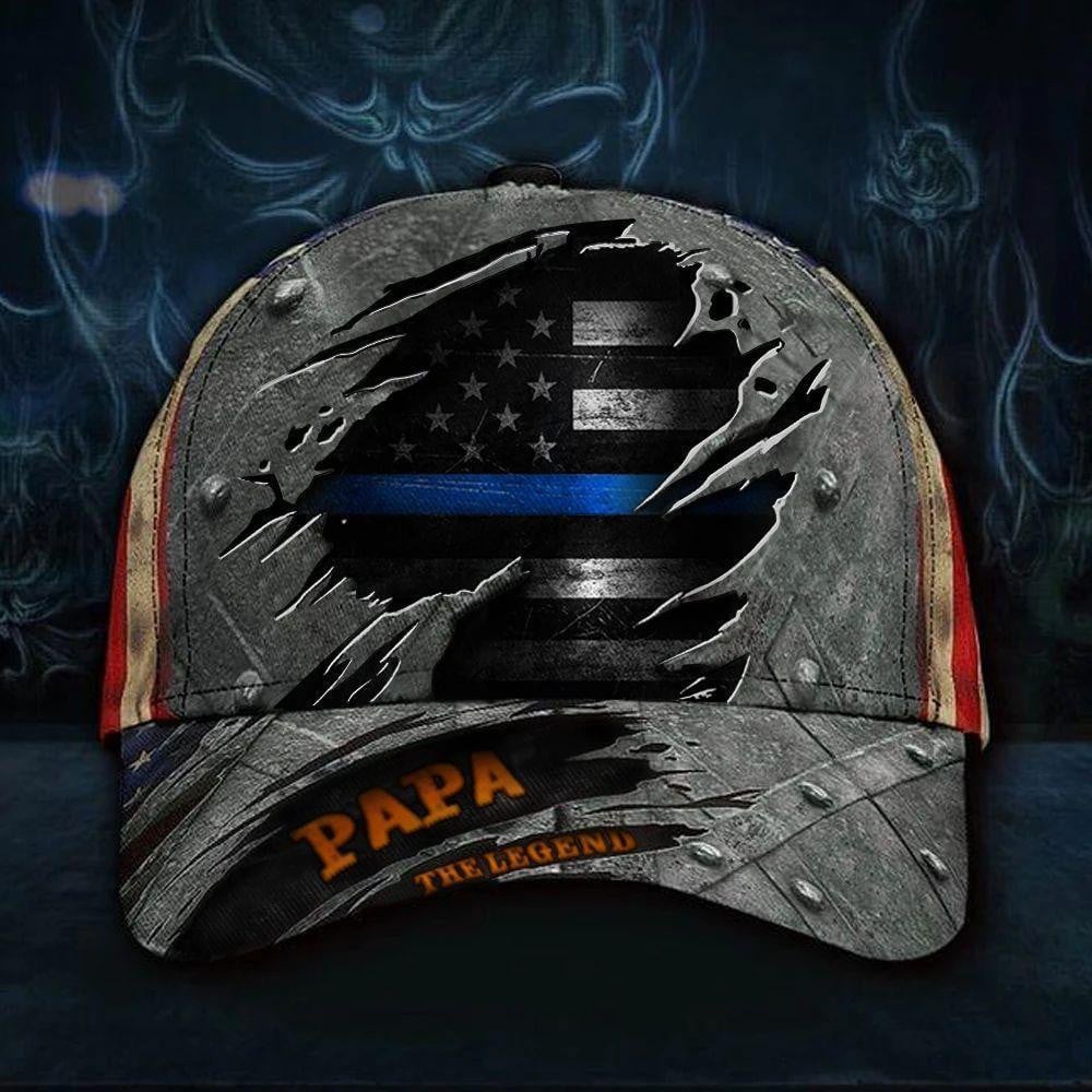 Thin Blue Line Papa Legend 3D USA Flag Military Veterans Day Classic Cap