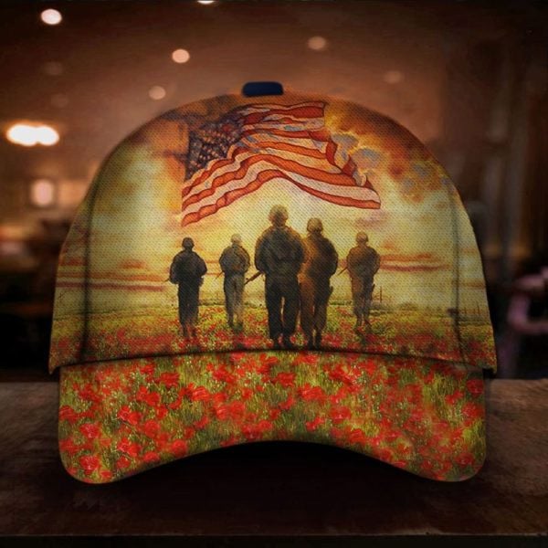 Soldiers American Flag Poppy Hat Patriotic Honor Our Troops Unique Veterans Day Cap