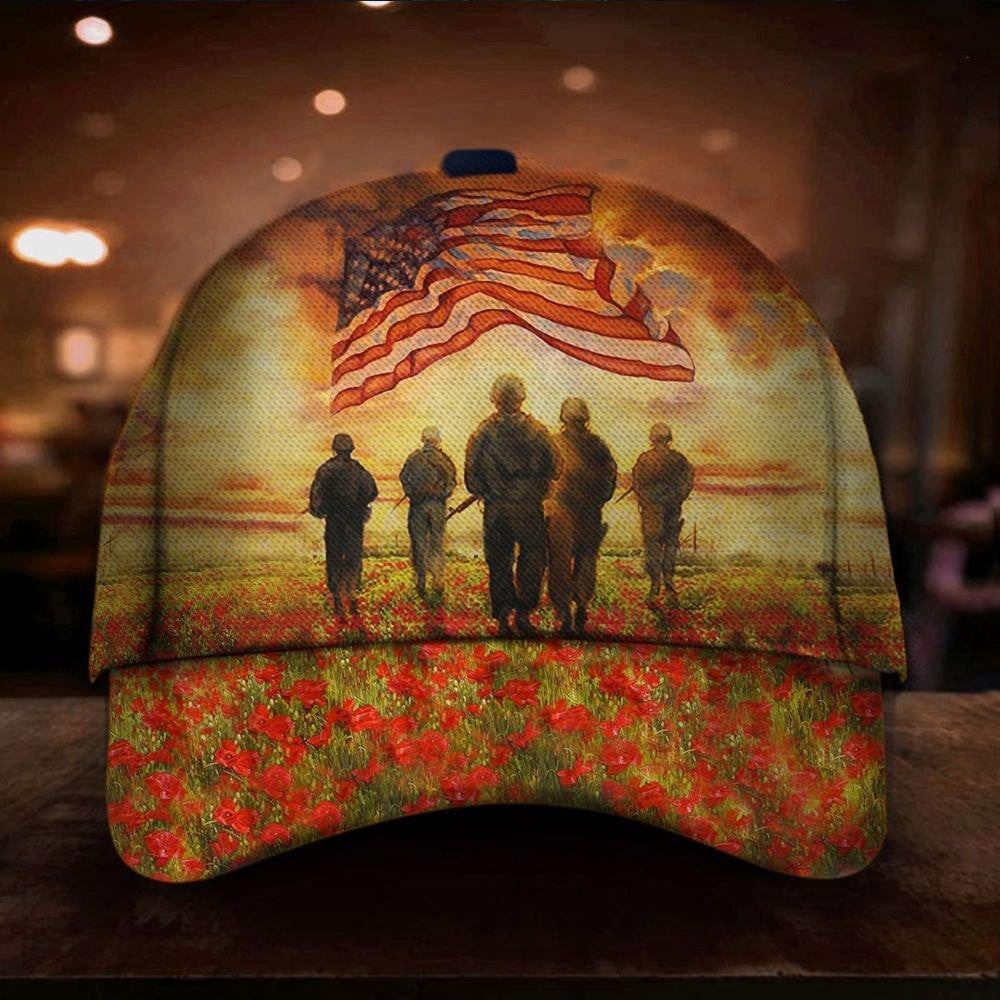 Soldiers American Flag Poppy Hat Patriotic Honor Our Troops Unique Veterans Day Cap