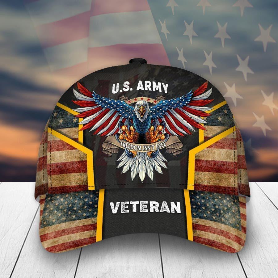 Freedom Isn't Free US Army Veteran Armed Forces Army Eagle American Flag Veterans Day Classic Cap