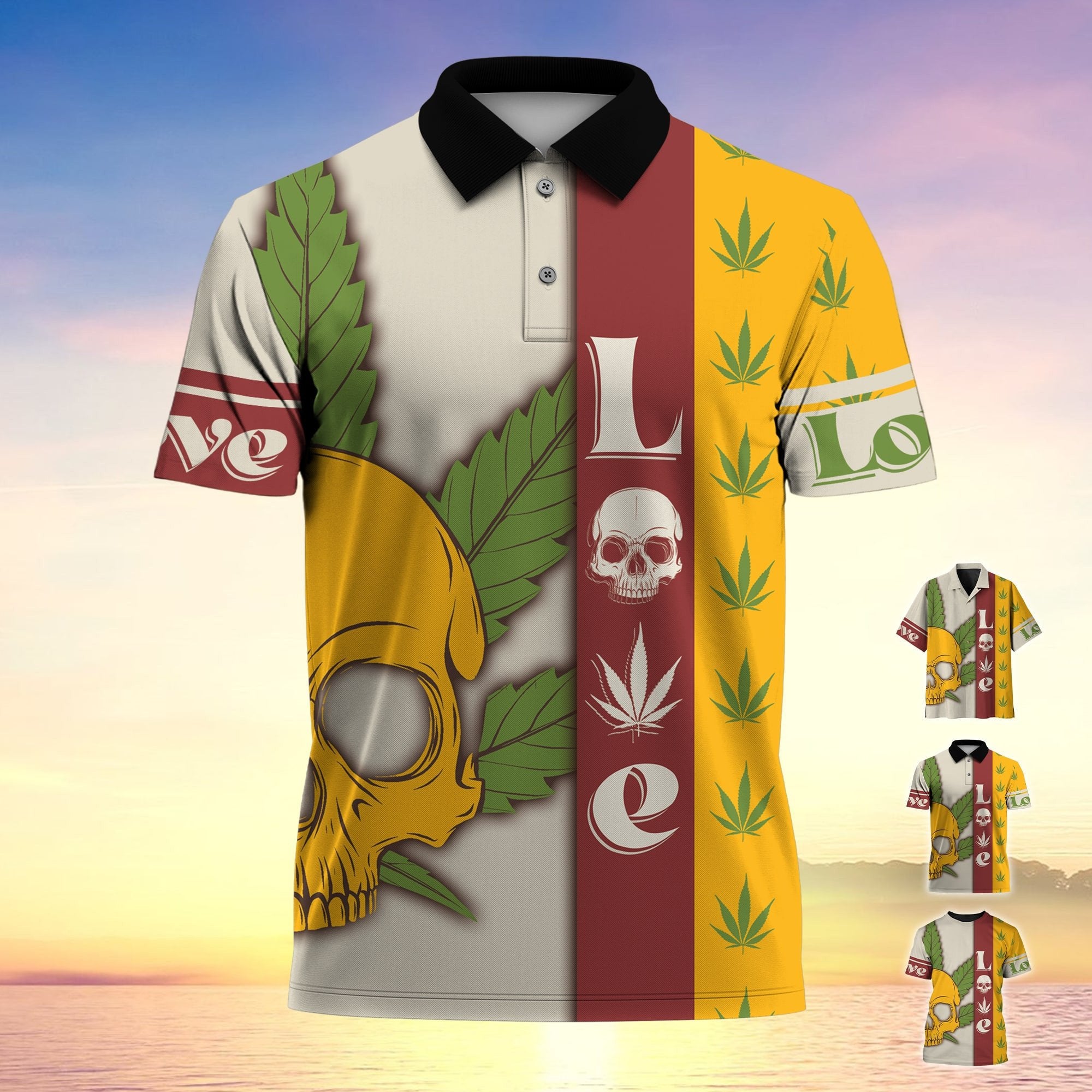 Love Stoner Skull Hawaii Polo T-Shirt All Over Printed
