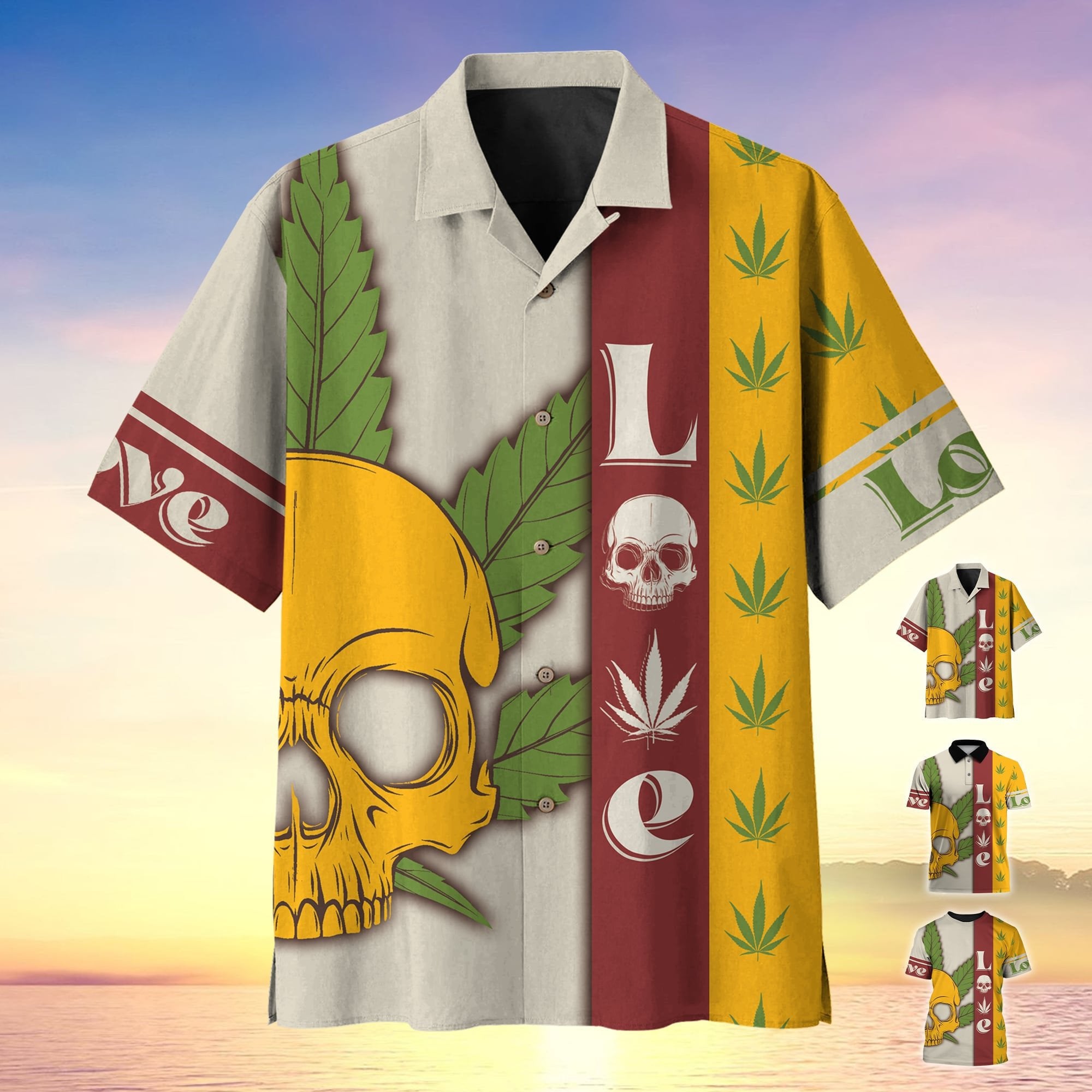 Love Stoner Skull Hawaii Polo T-Shirt All Over Printed
