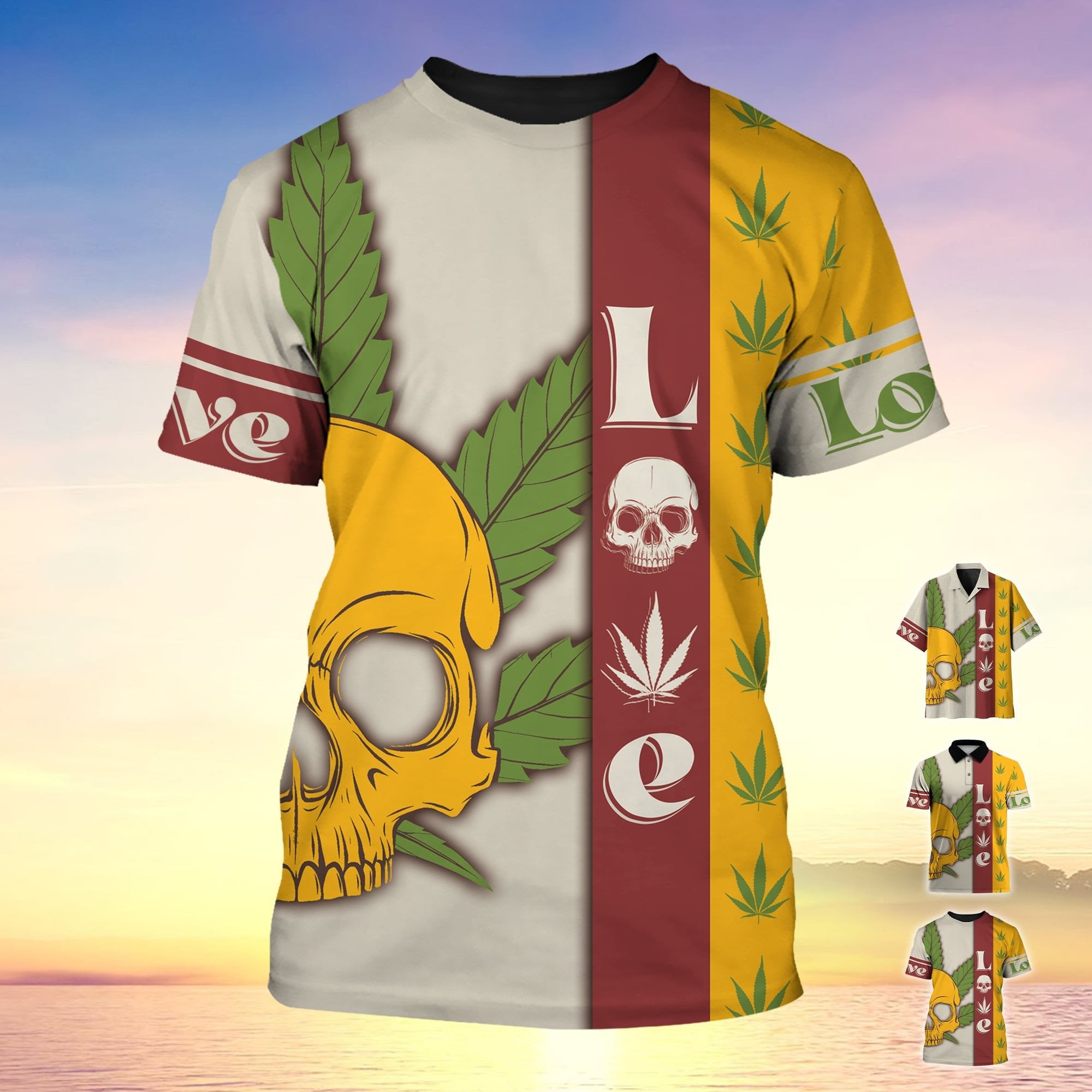 Love Stoner Skull Hawaii Polo T-Shirt All Over Printed