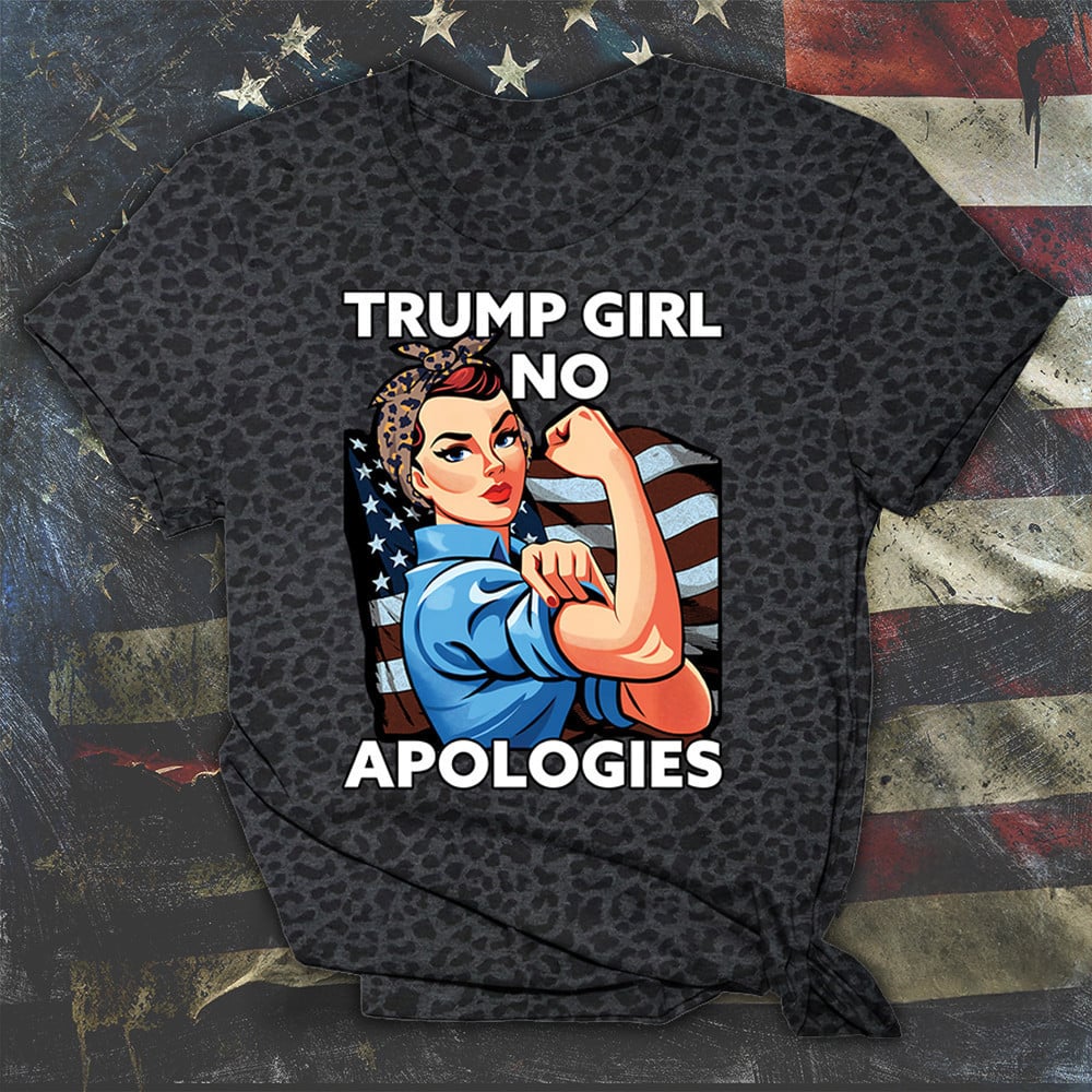 MadebymunTrump Girl No Apologies Leopard T-Shirt Strong Woman Trump 2024 Shirt Gift For Mother's Day