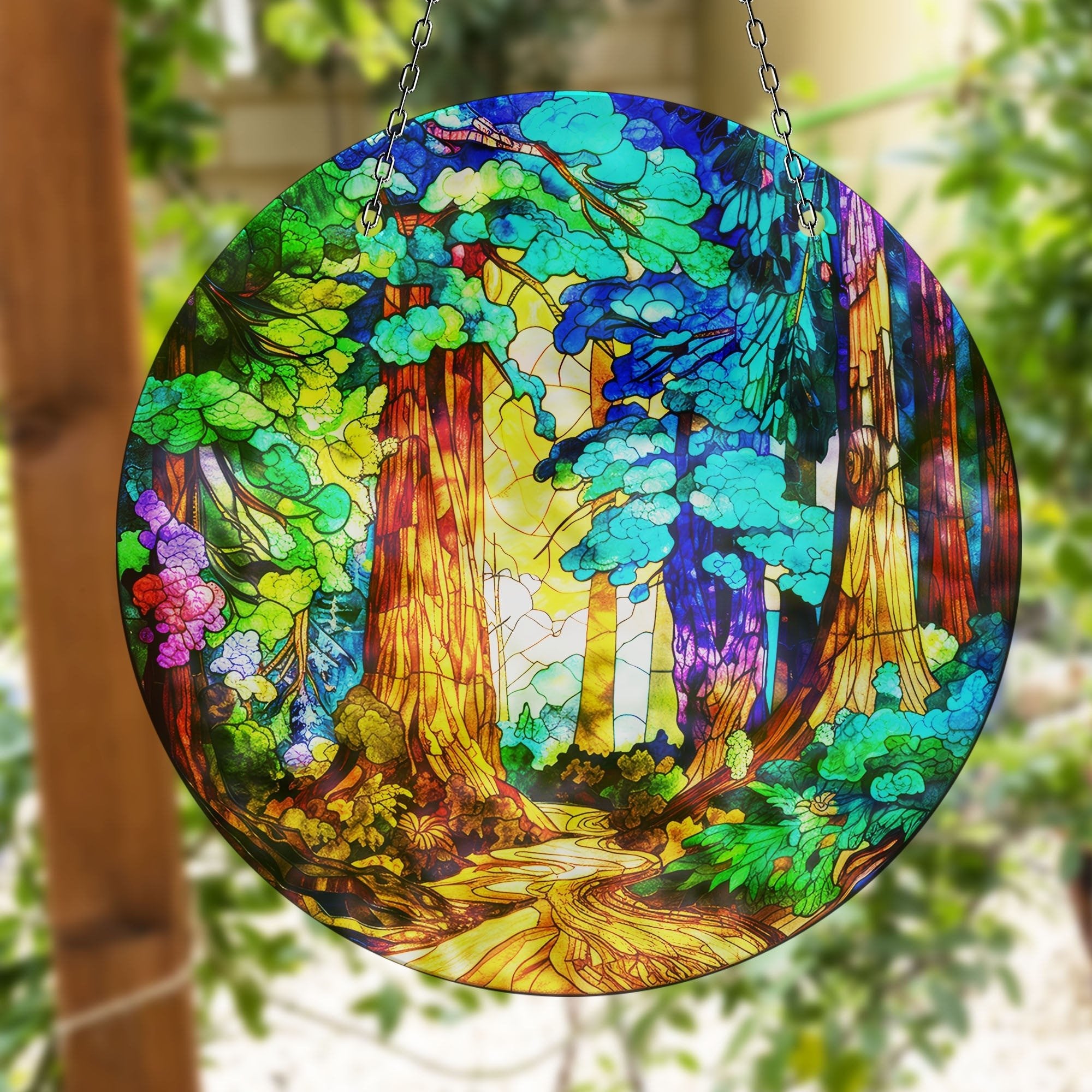 Landscape Painting Stained Faux Stained Glass Suncatcher Window Hanging Home Decor Sun Catcher Gift Idea