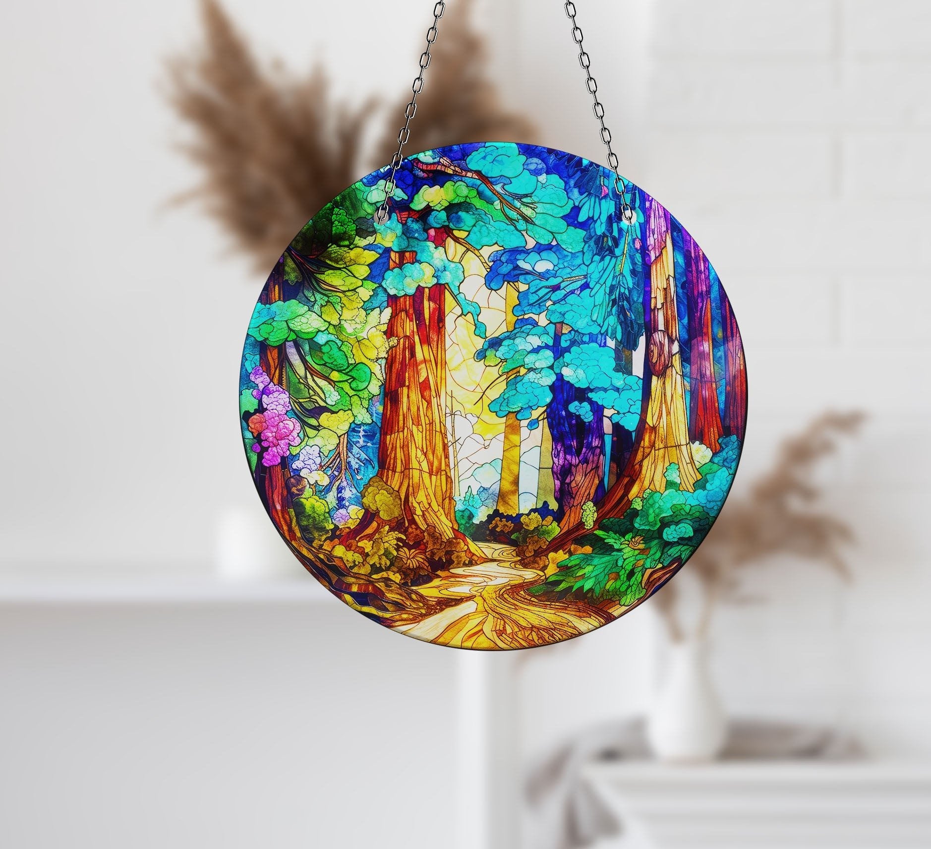Landscape Painting Stained Faux Stained Glass Suncatcher Window Hanging Home Decor Sun Catcher Gift Idea
