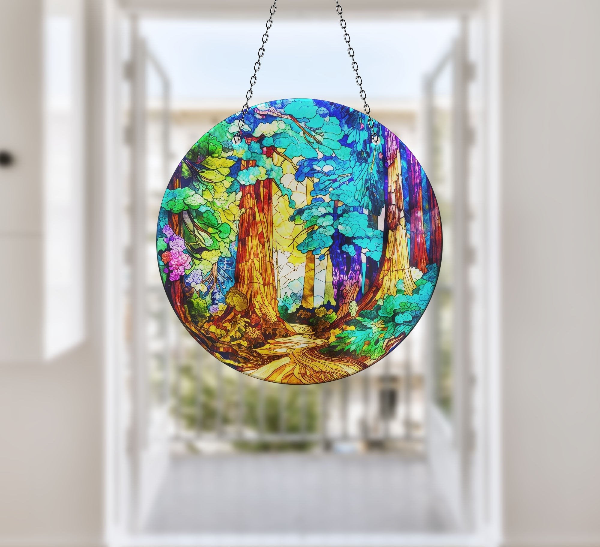 Landscape Painting Stained Faux Stained Glass Suncatcher Window Hanging Home Decor Sun Catcher Gift Idea