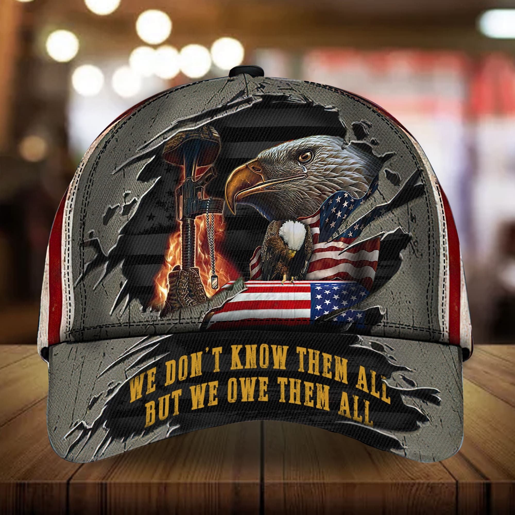 We Don't Know Them All But We Owe Them All Veteran Cap 3D Print Eagle USA Flag Cap