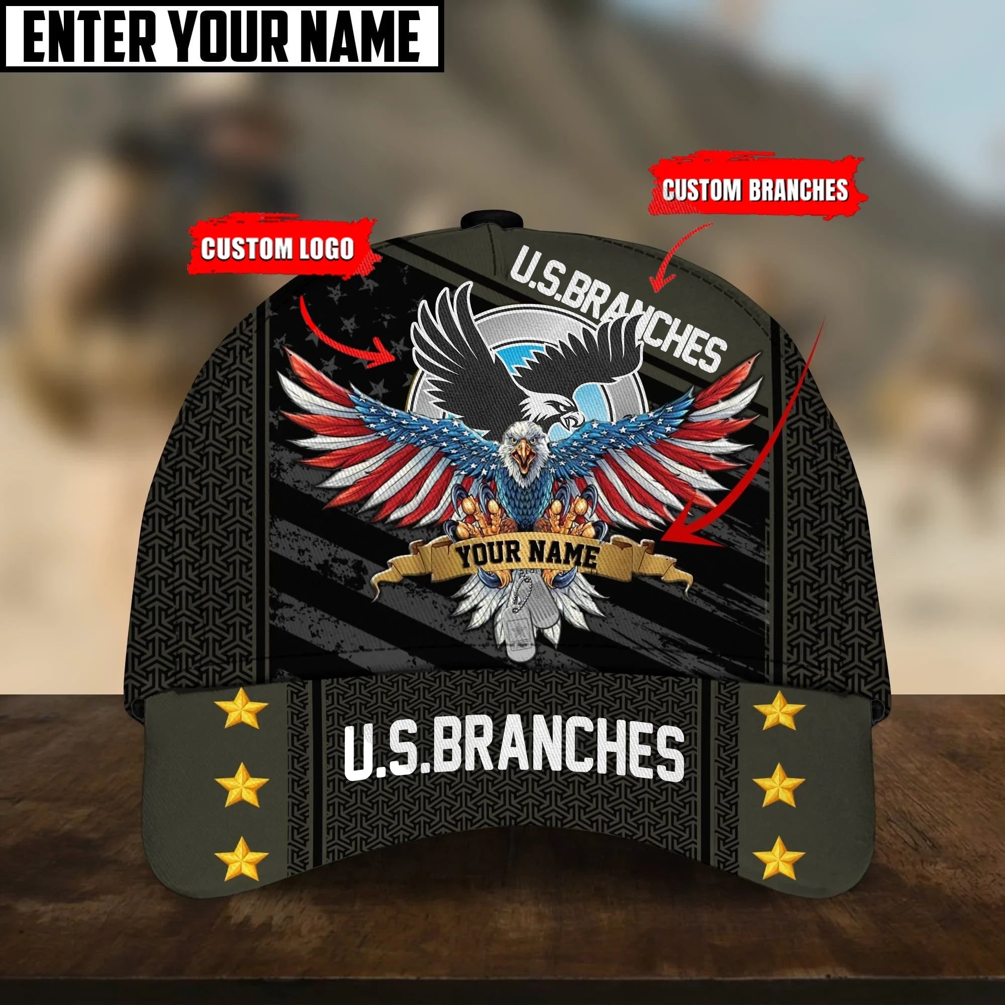 Custom U.S Branches Veteran Cap Personalized Cap 3D Printed