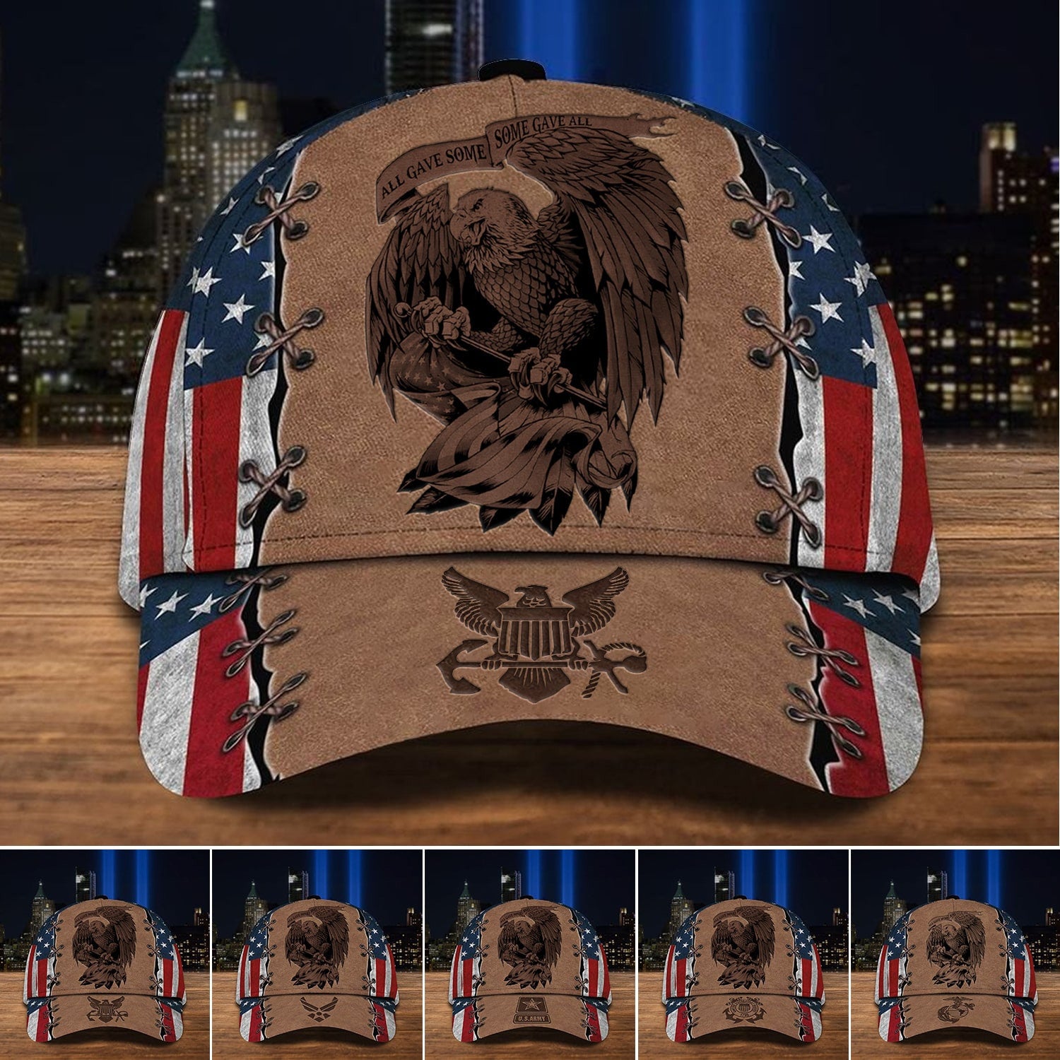 All Gave Some Some Gave All Multiservice U.S Veteran 3D Cap Eagle USA Flag Cap