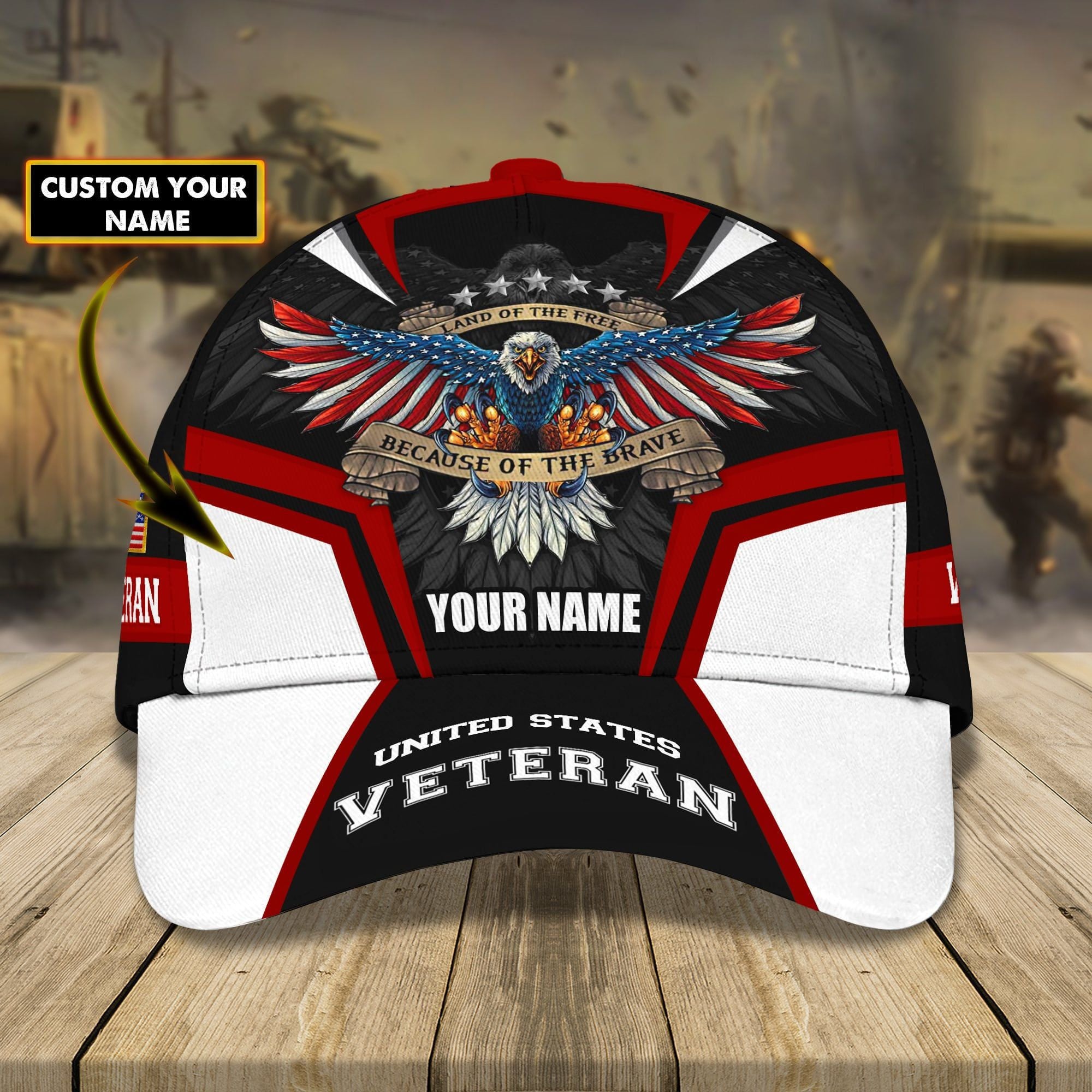 Land Of The Free Because Of The Brave U.S Veteran Cap Personalized Cap 3D Printed