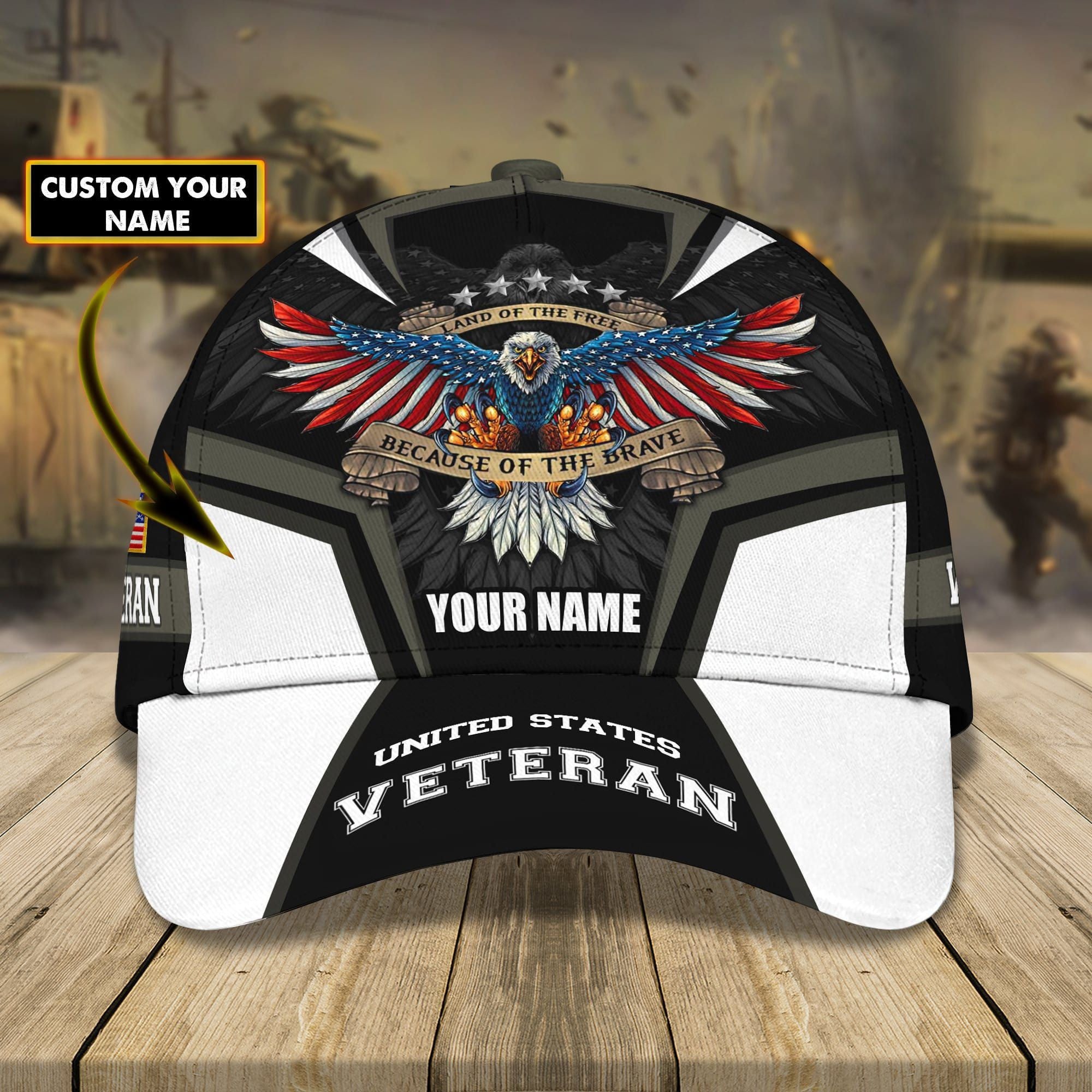 Land Of The Free Because Of The Brave U.S Veteran Cap Personalized Cap 3D Printed