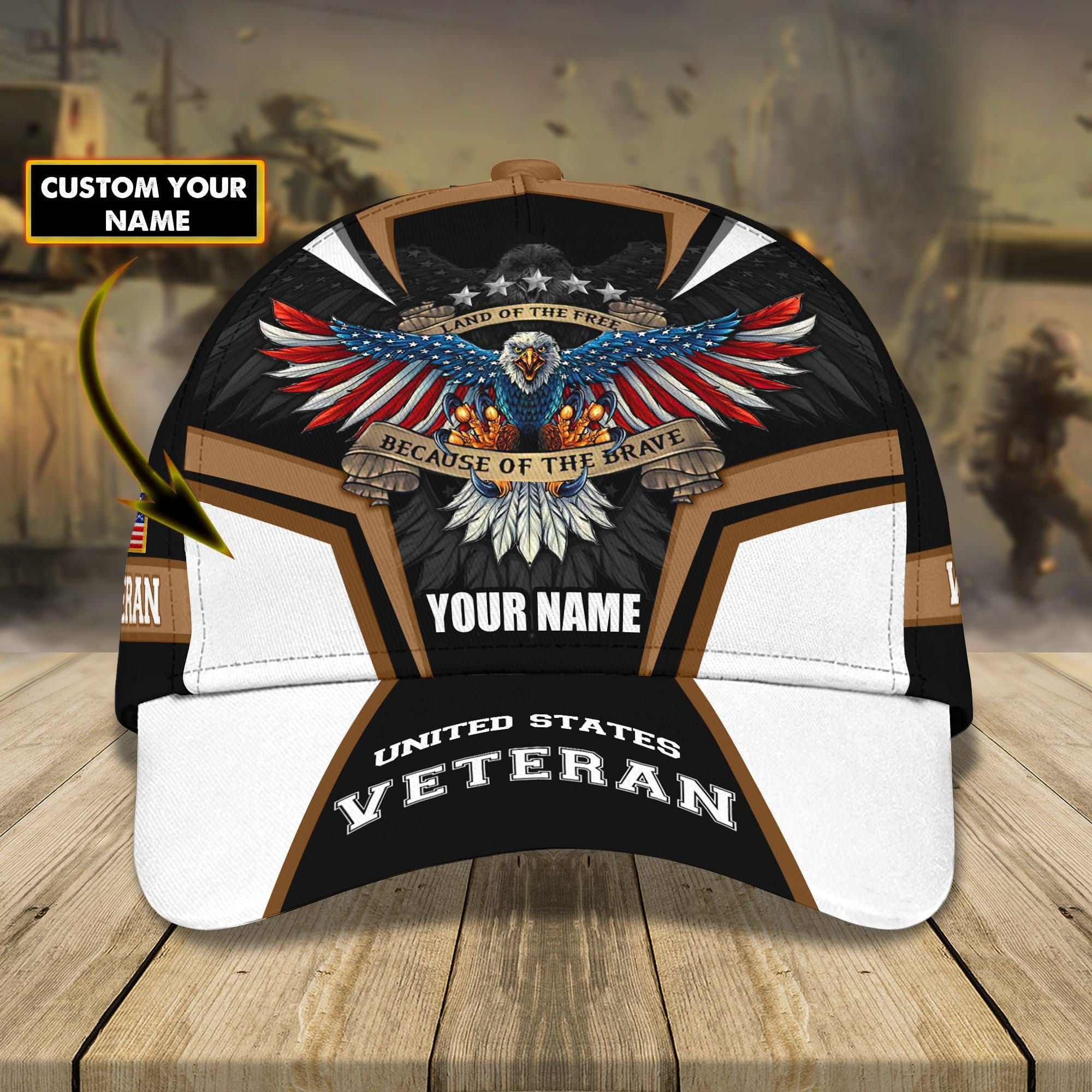 Land Of The Free Because Of The Brave U.S Veteran Cap Personalized Cap 3D Printed