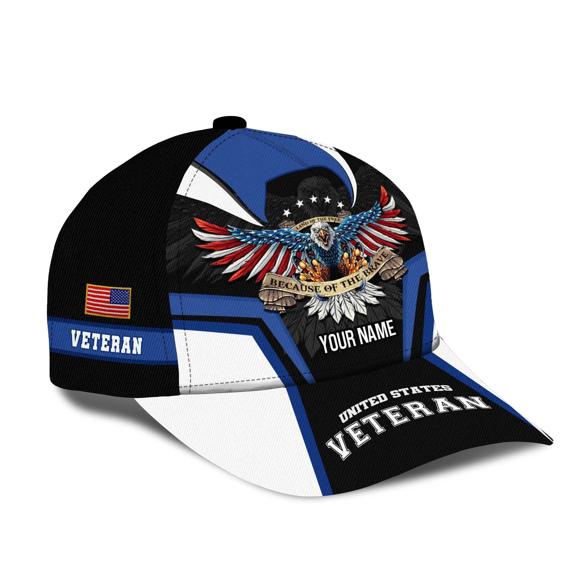 Land Of The Free Because Of The Brave U.S Veteran Cap Personalized Cap 3D Printed