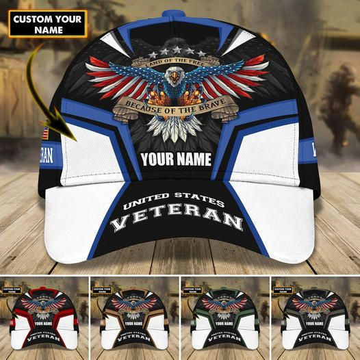 Land Of The Free Because Of The Brave U.S Veteran Cap Personalized Cap 3D Printed