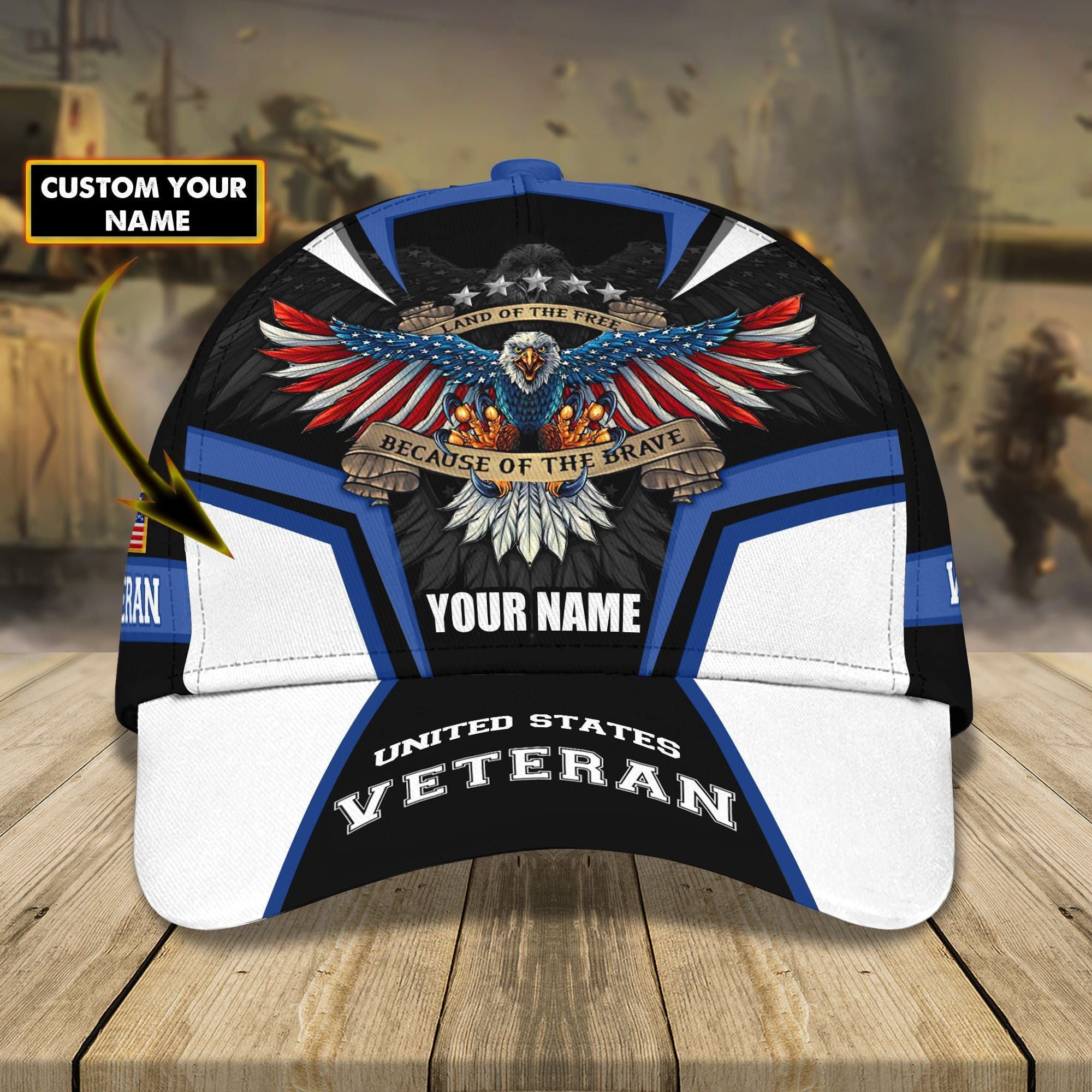 Land Of The Free Because Of The Brave U.S Veteran Cap Personalized Cap 3D Printed