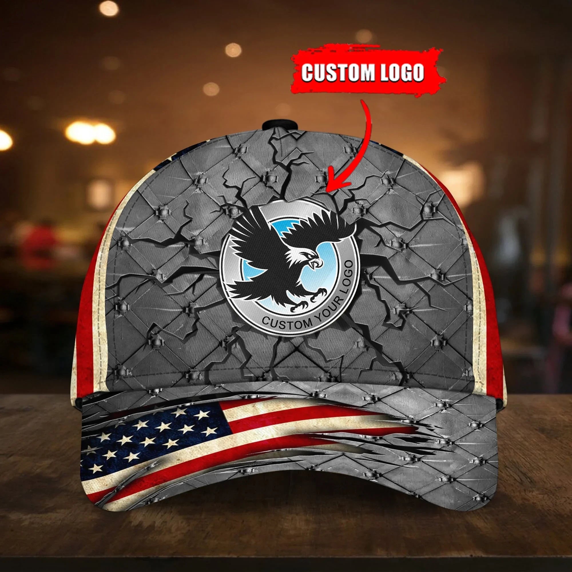 Custom U.S Branches Veteran 3D Cap USA Flag Iron Camo Cap