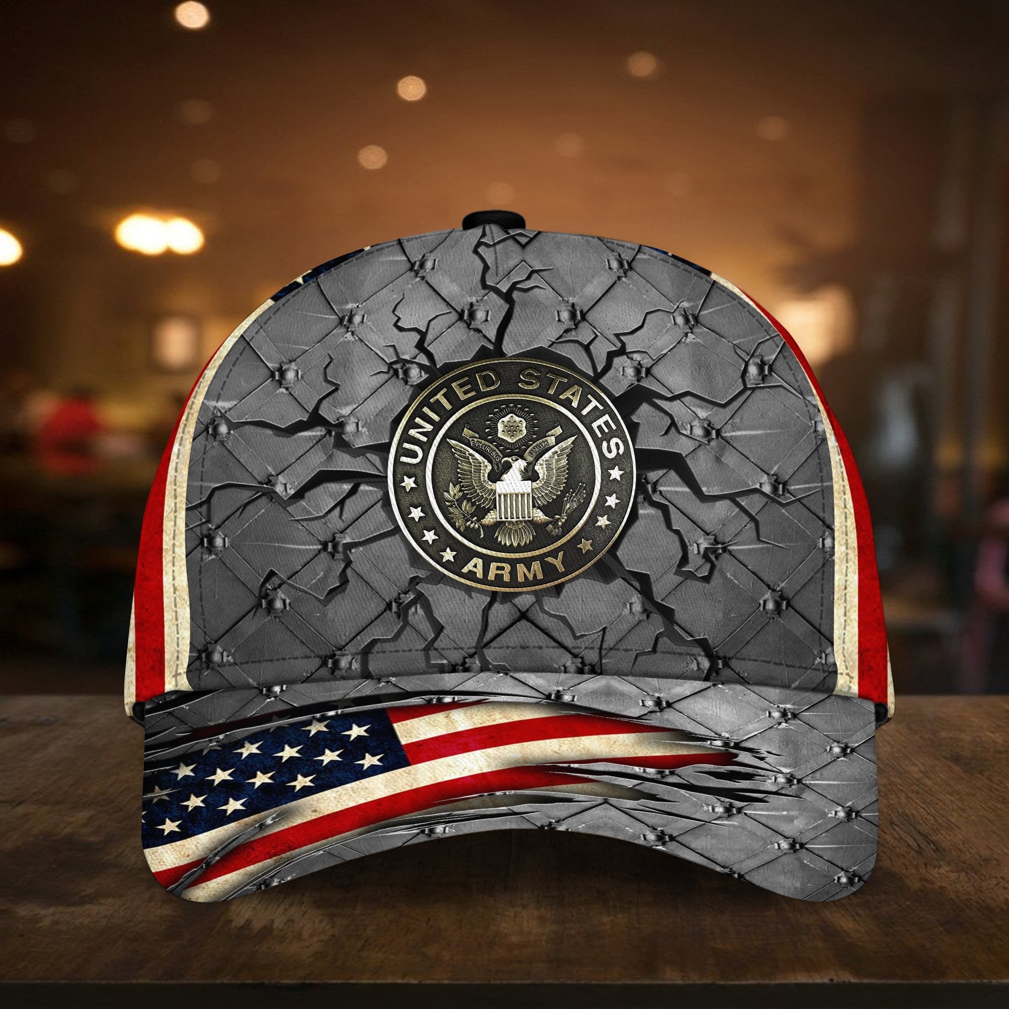 Custom U.S Branches Veteran 3D Cap USA Flag Iron Camo Cap