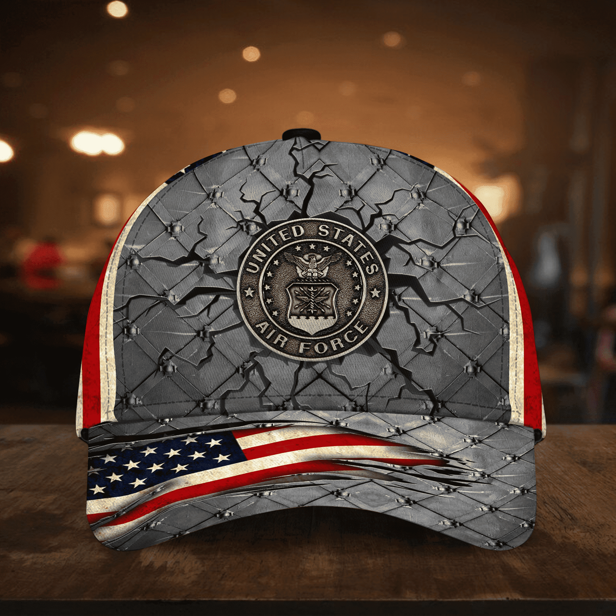 U.S Air Force Veteran 3D Cap USA Flag Iron Camo Cap