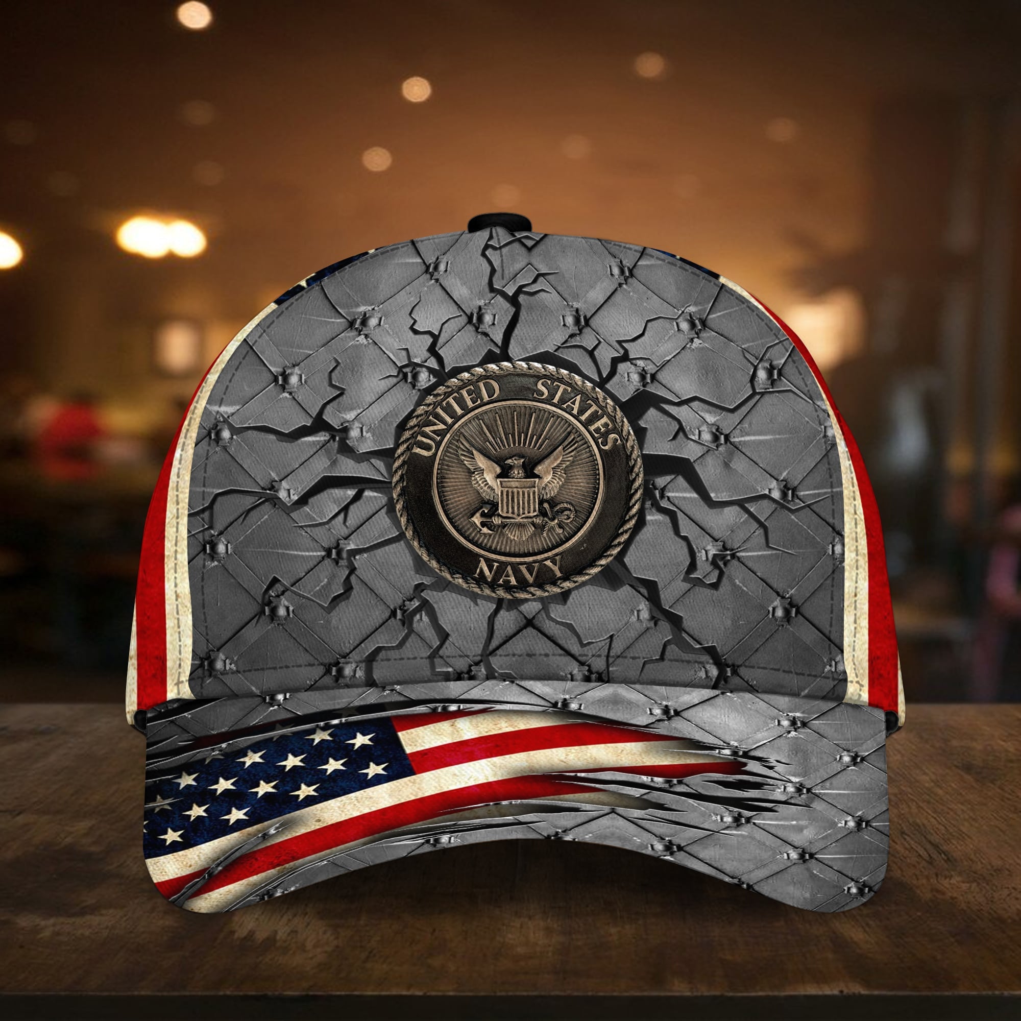 U.S Navy Veteran 3D Cap USA Flag Iron Camo Cap