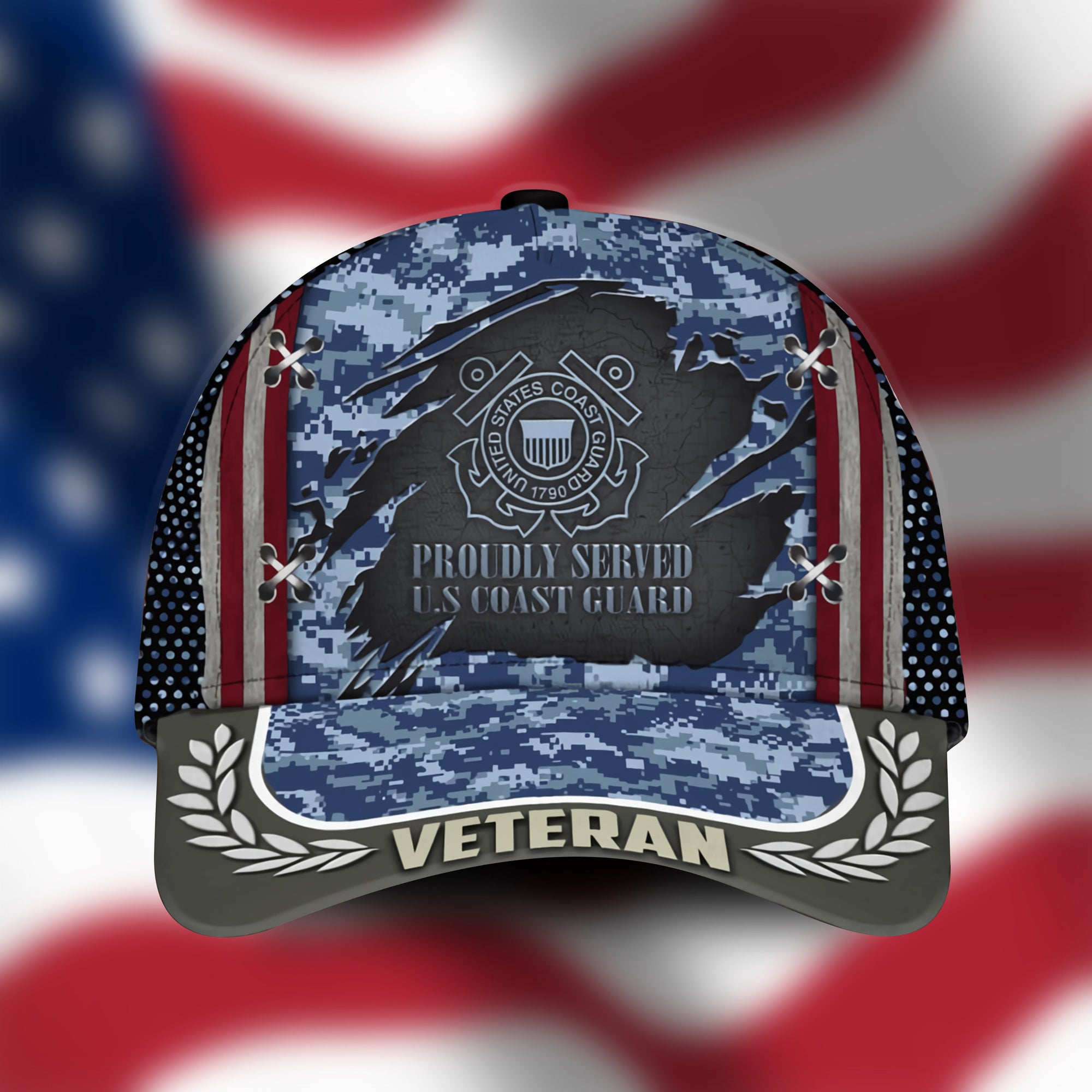Proudly Served U.S Coast Guard Veteran Cap Camo Cap