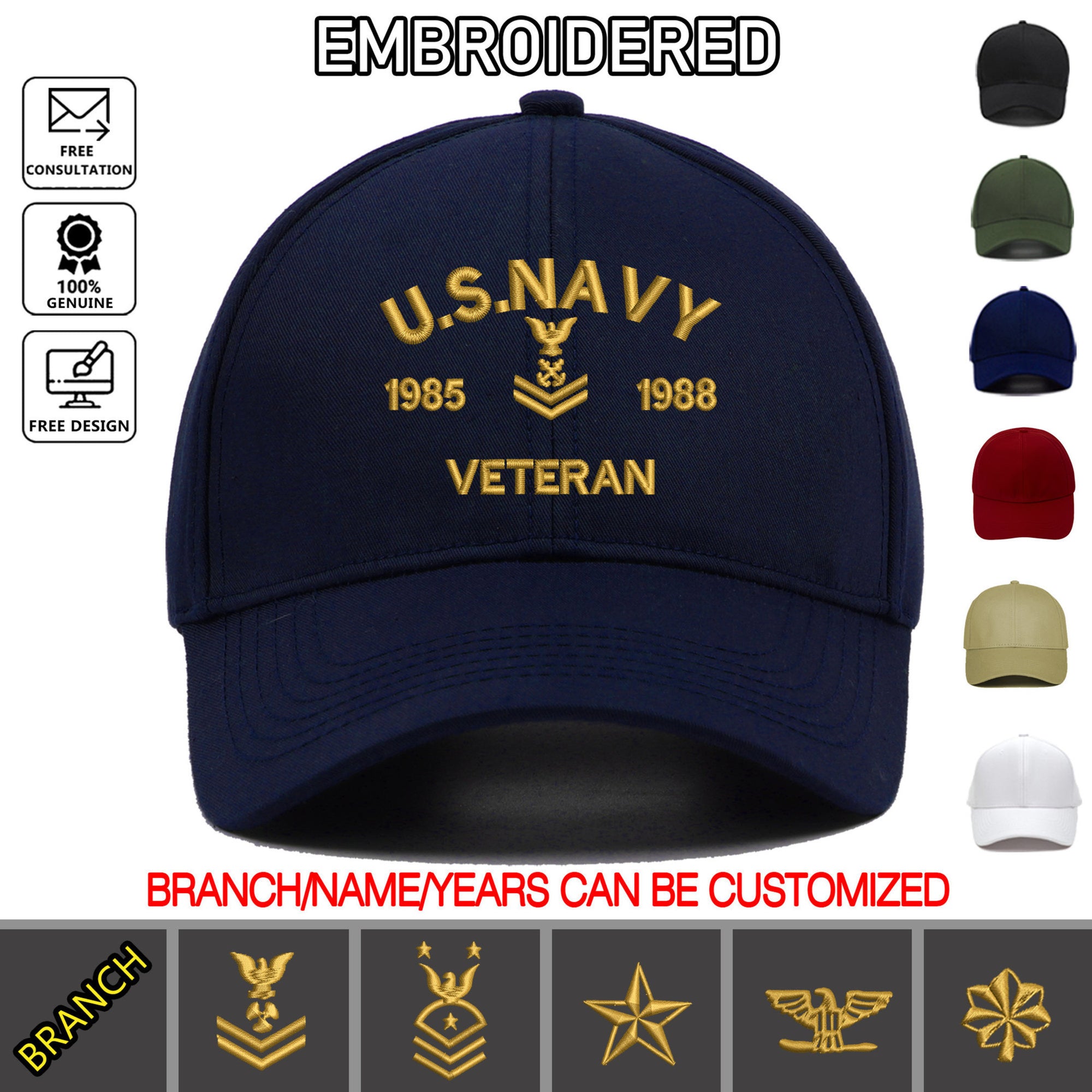 US Navy Custom Embroidered Hat - Military Branches Honor Cap