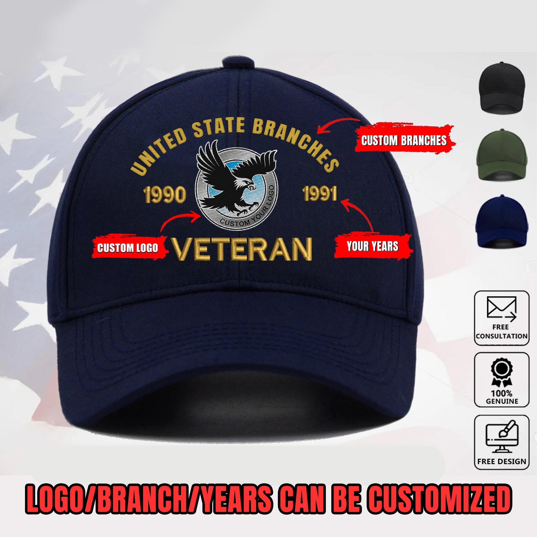 Custom Embroidered US Veteran Hat - Military Honor Classic Cap