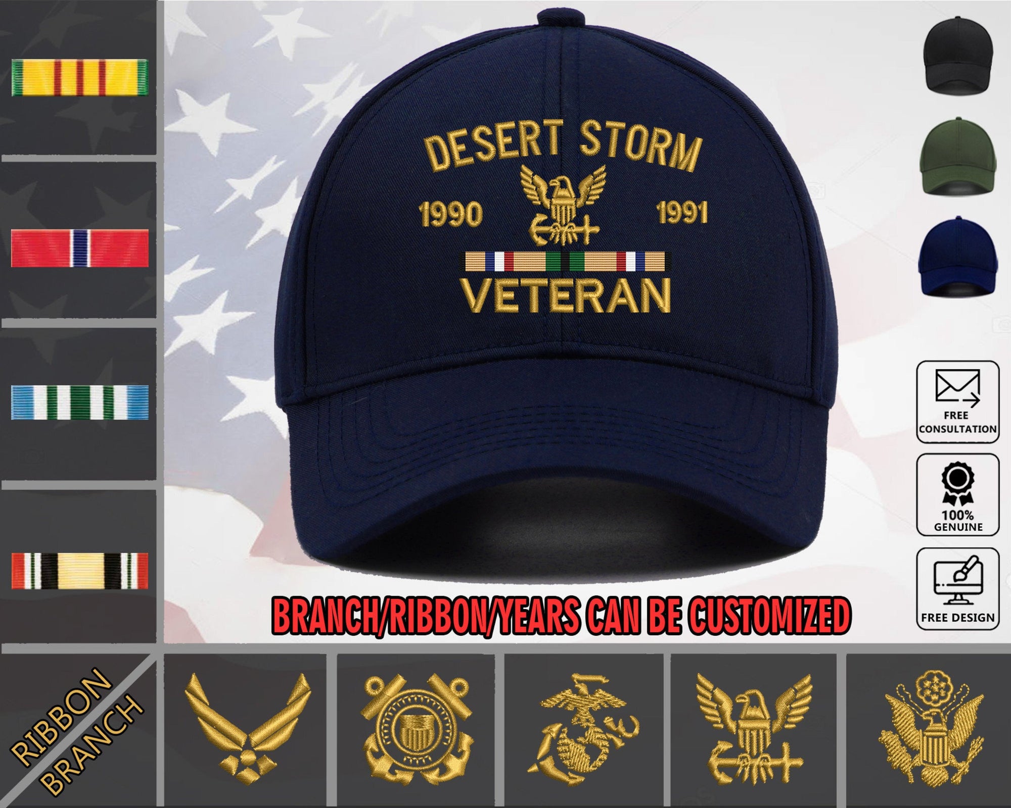 Custom Embroidered US Veteran Hat - Military Honor Classic Cap