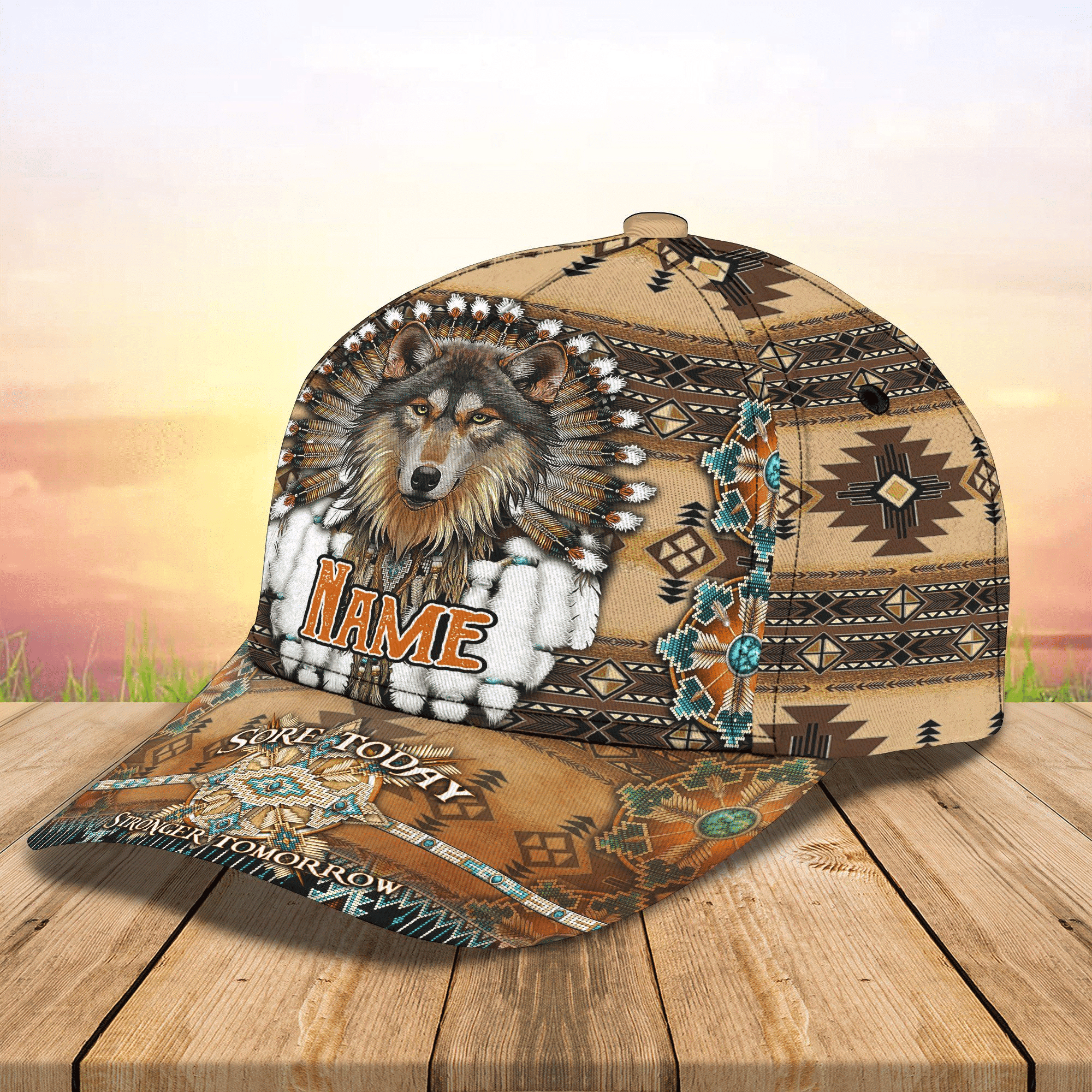 Personalized Custom Name Native Wolf Hat Classic Cap