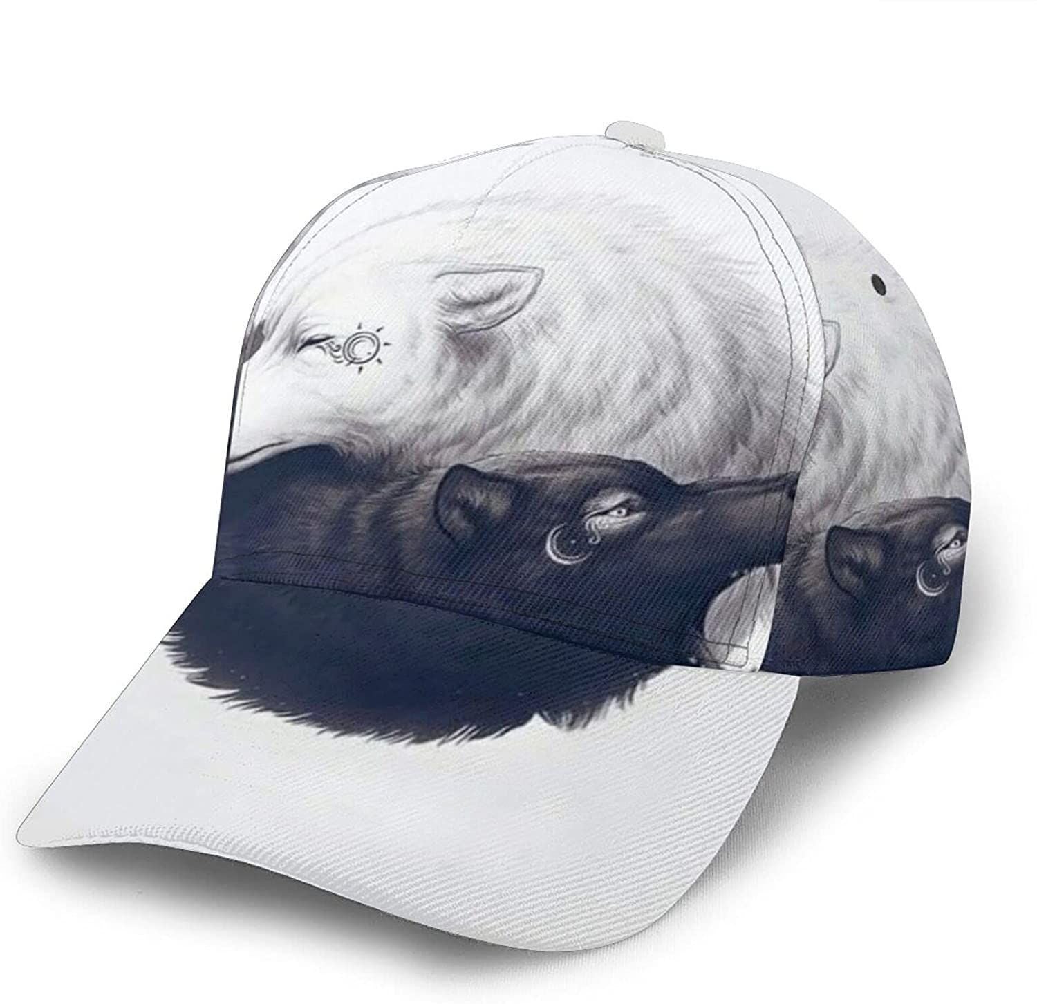 Yin Yang Wolf Print Casual Baseball 3D Cap Adjustable Twill Sports Dad Hats For Unisex Classic Cap