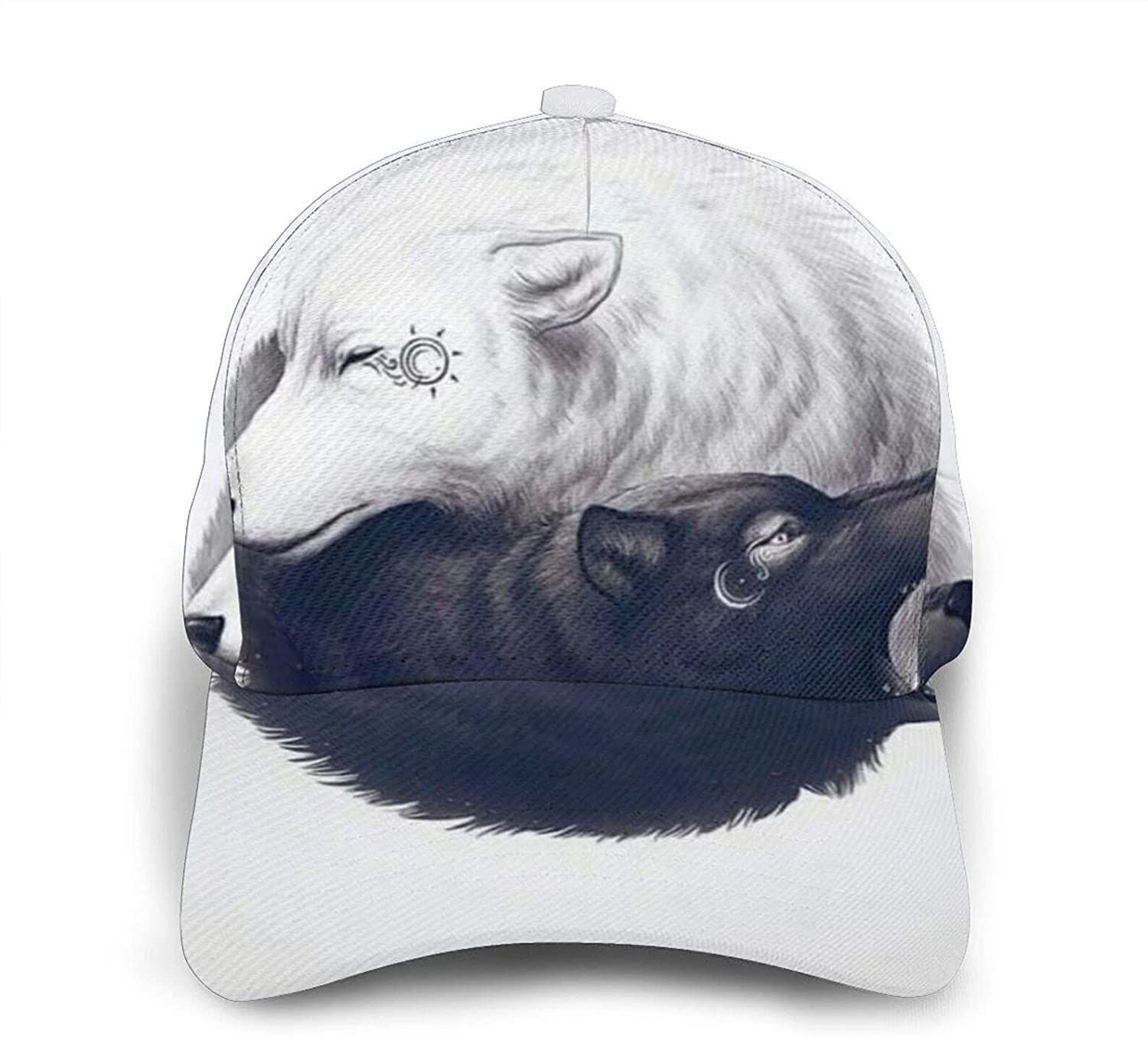 Yin Yang Wolf Print Casual Baseball 3D Cap Adjustable Twill Sports Dad Hats For Unisex Classic Cap