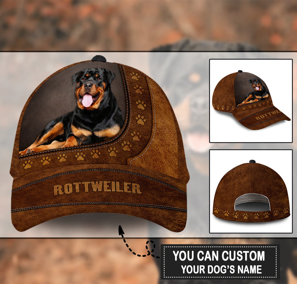 Personalized Custom Name Rottweiler Paw Pattern Hat Classic Cap