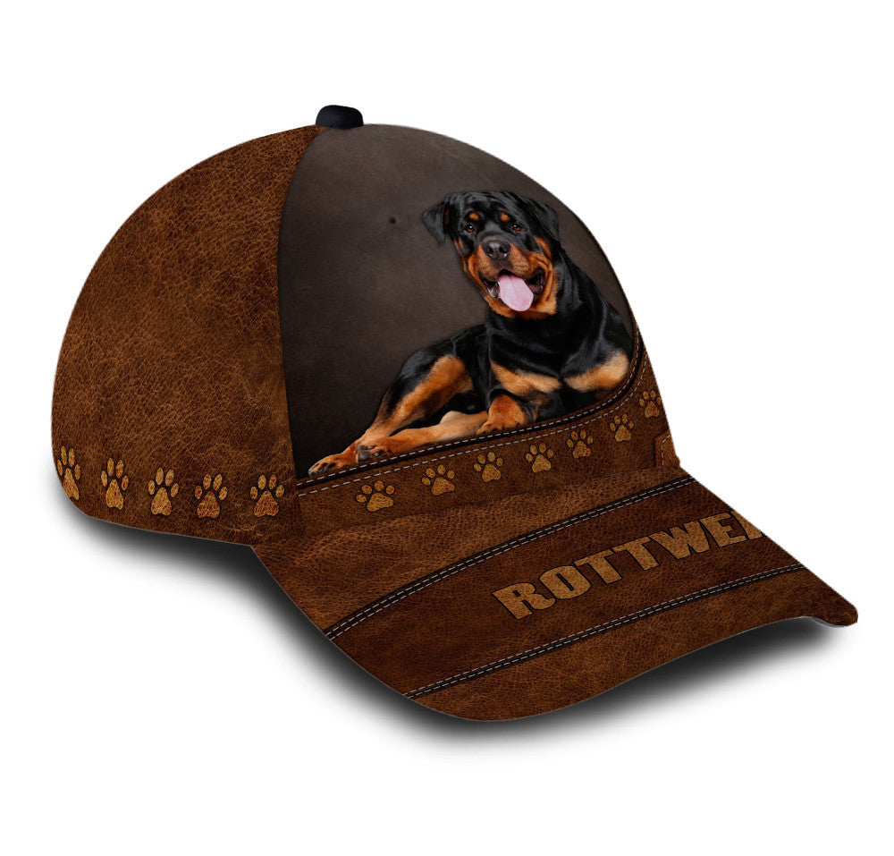 Personalized Custom Name Rottweiler Paw Pattern Hat Classic Cap