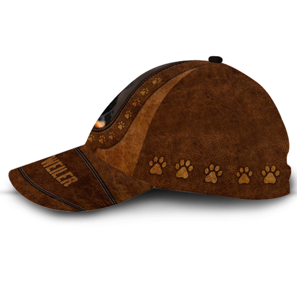 Personalized Custom Name Rottweiler Paw Pattern Hat Classic Cap