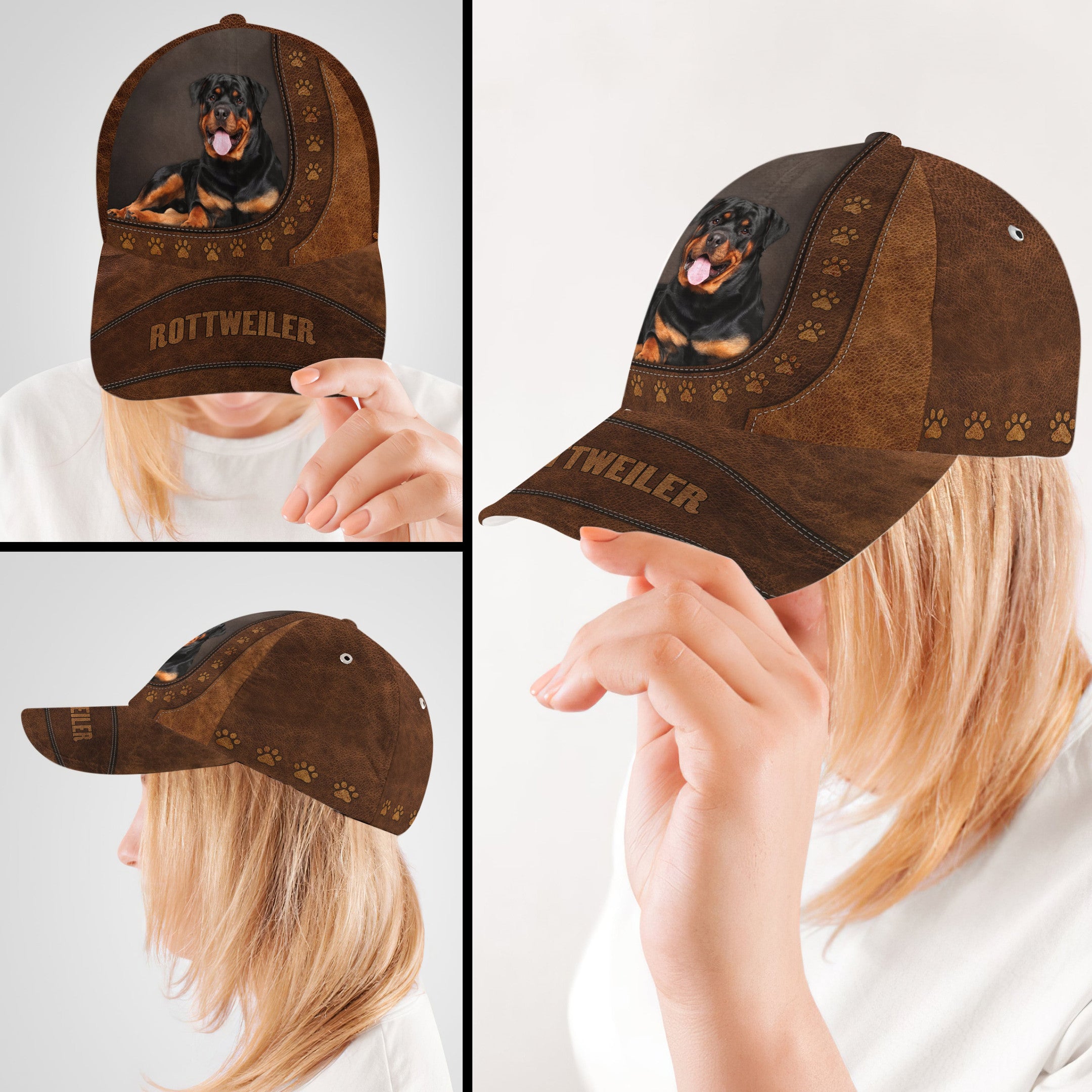 Personalized Custom Name Rottweiler Paw Pattern Hat Classic Cap
