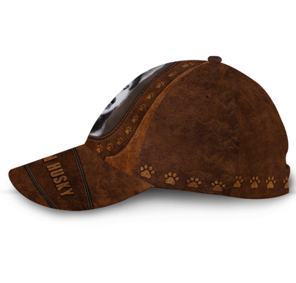 Siberian Husky Dog Leather Hat Classic Cap