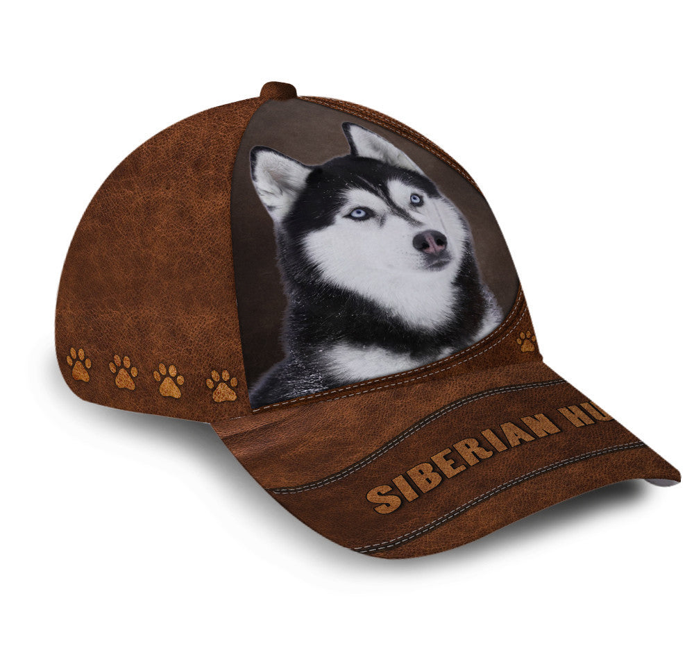 Siberian Husky Dog Leather Hat Classic Cap