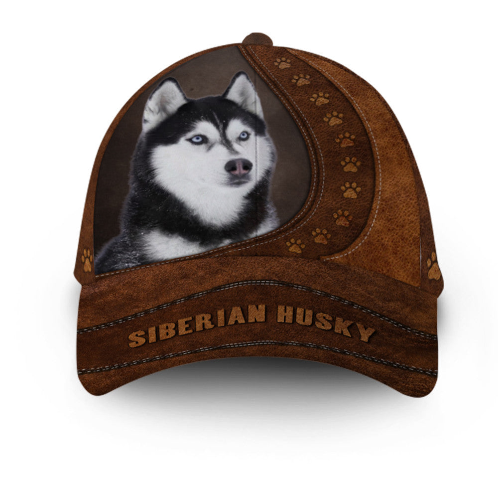 Siberian Husky Dog Leather Hat Classic Cap