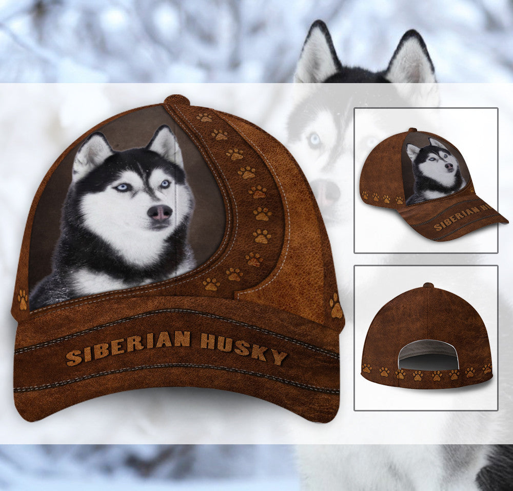 Siberian Husky Dog Leather Hat Classic Cap