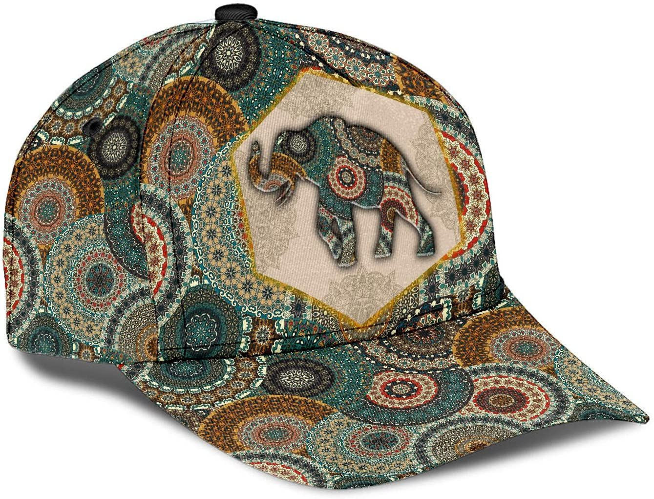 Elephant African Vintage Geometric Pattern Baseball 3D Cap Unisex Curved Brim Adjustable Dad Hat Claasic Cap