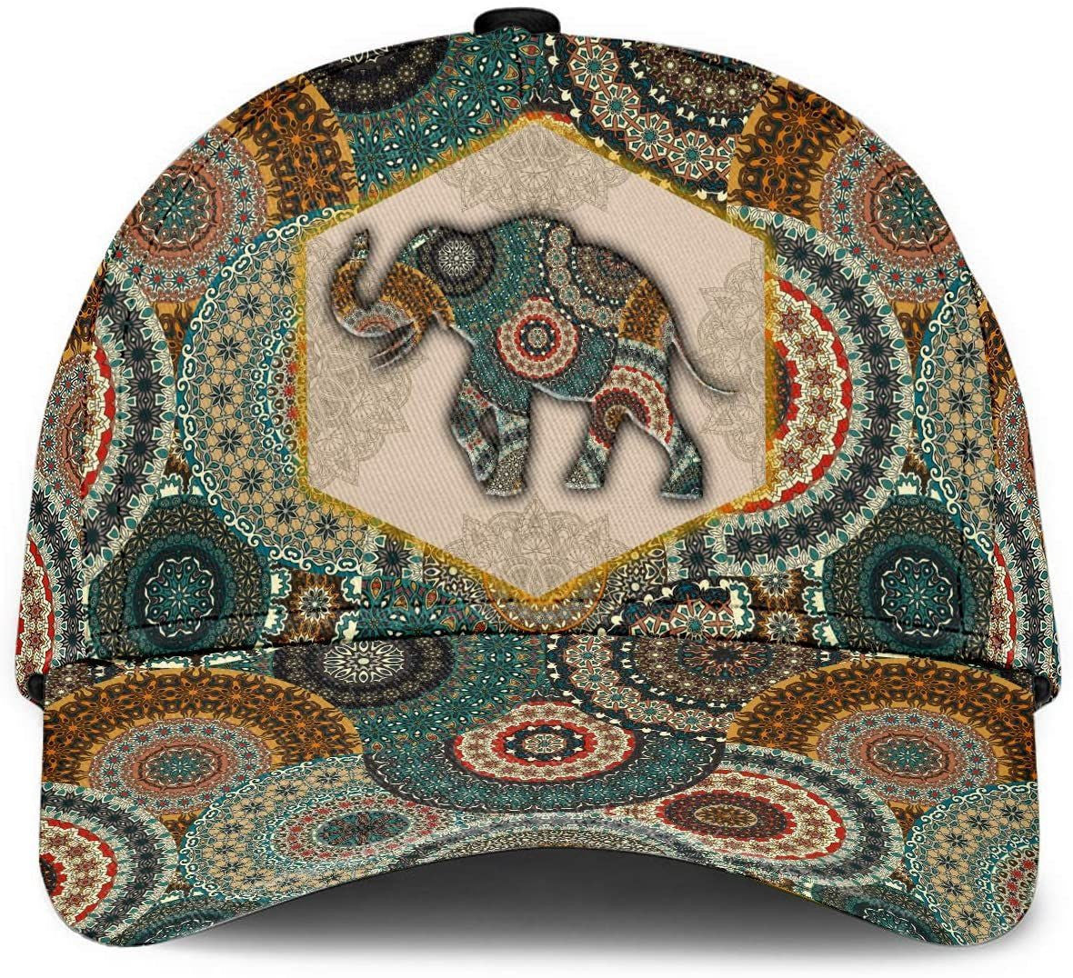Elephant African Vintage Geometric Pattern Baseball 3D Cap Unisex Curved Brim Adjustable Dad Hat Claasic Cap