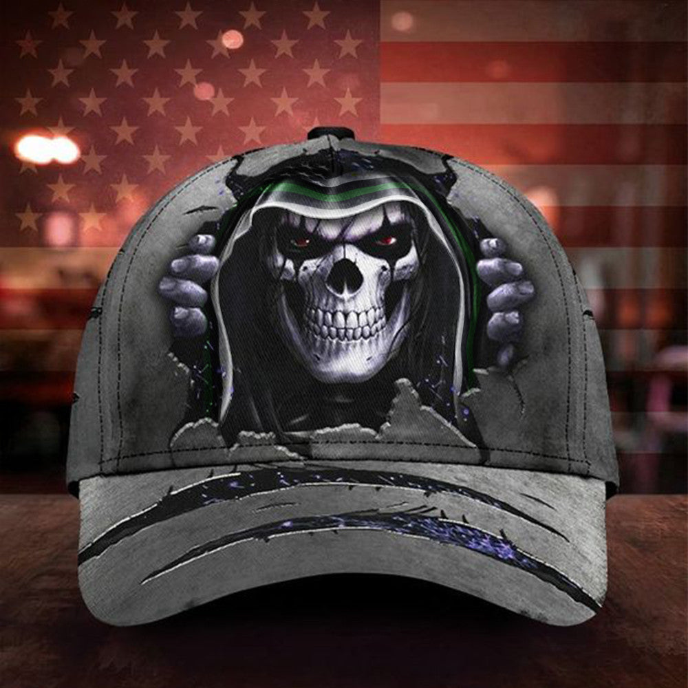 Skull Thin Green Line Hat Support Us Military Retro Caps Gifts For Soldiers