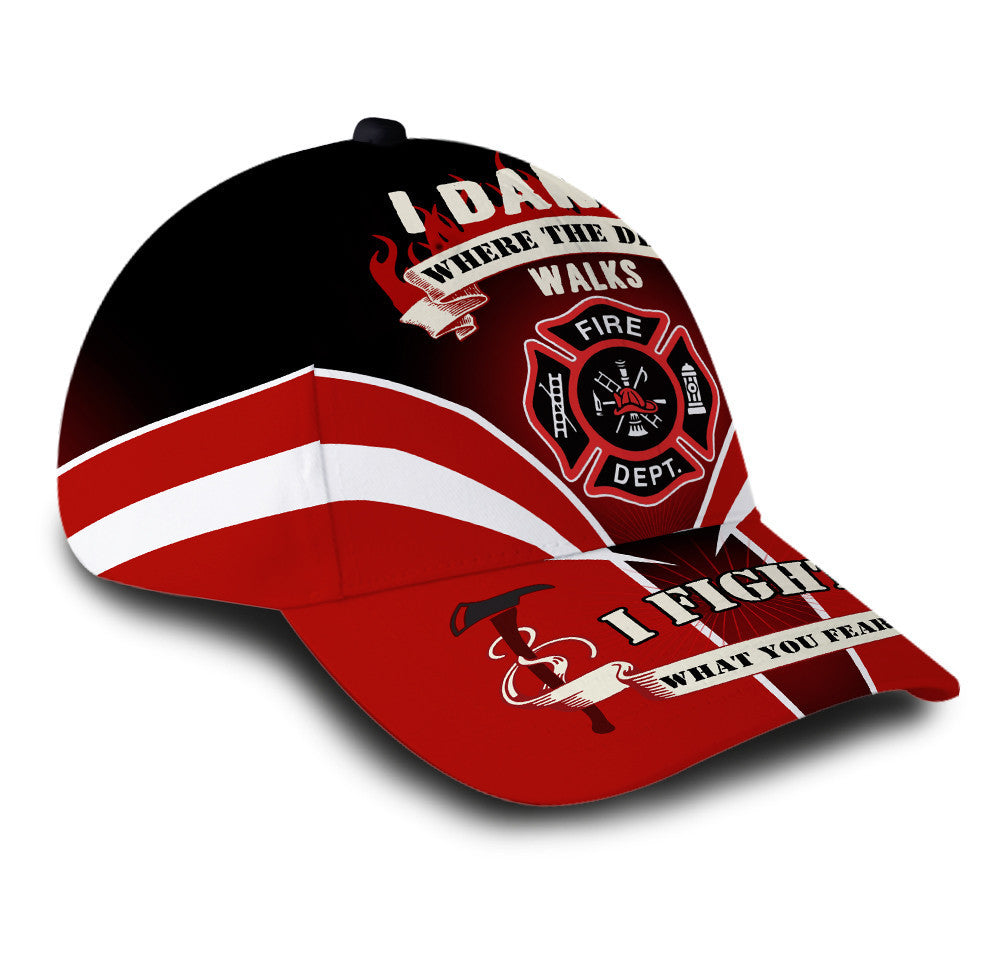 Personalized The Devil Walks I Fight What You Fear Firefighters Hat Classic Cap