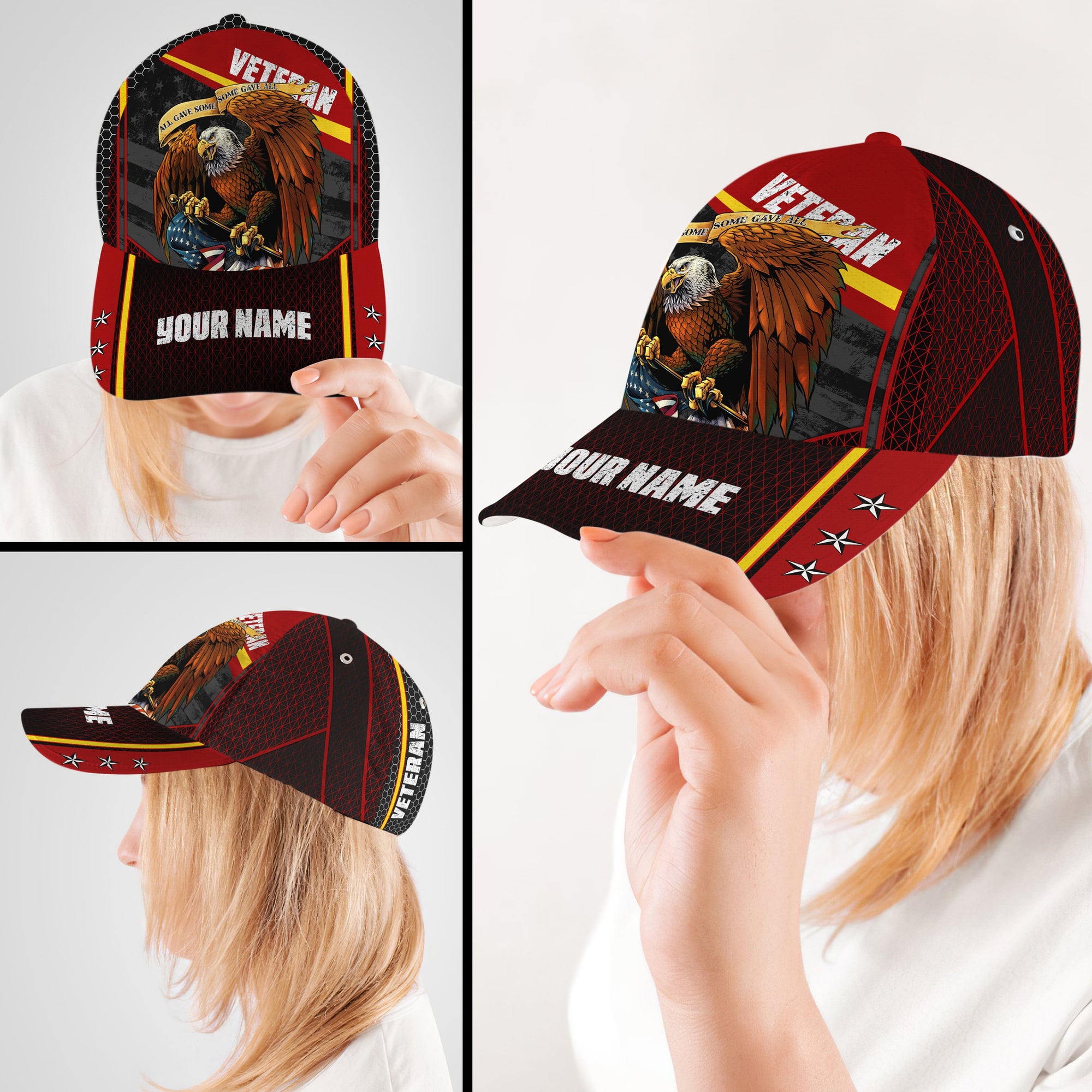 Personalized Custom Name Veteran American Flag Hat Proud Us Military Eagle Hat Classic Cap