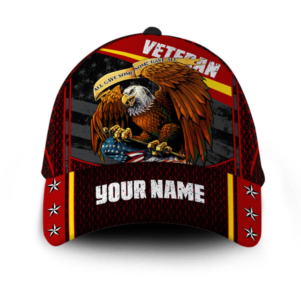 Personalized Custom Name Veteran American Flag Hat Proud Us Military Eagle Hat Classic Cap