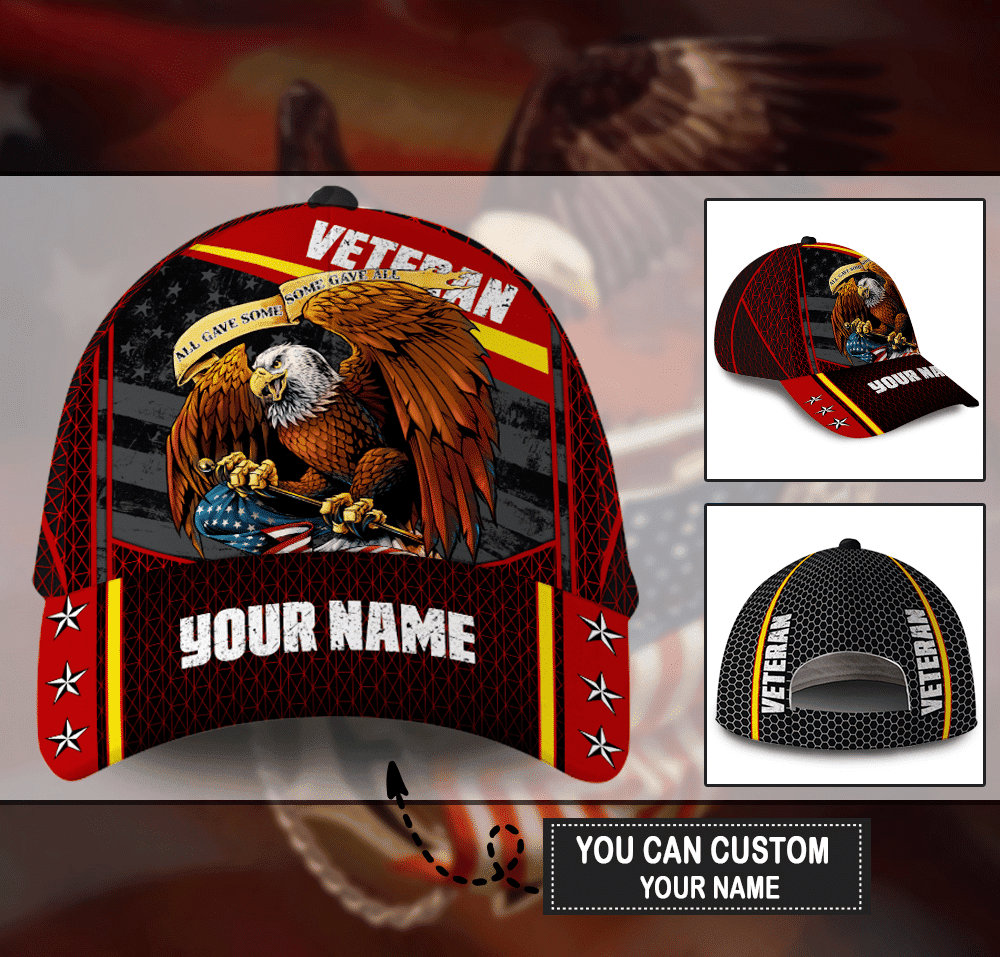 Personalized Custom Name Veteran American Flag Hat Proud Us Military Eagle Hat Classic Cap