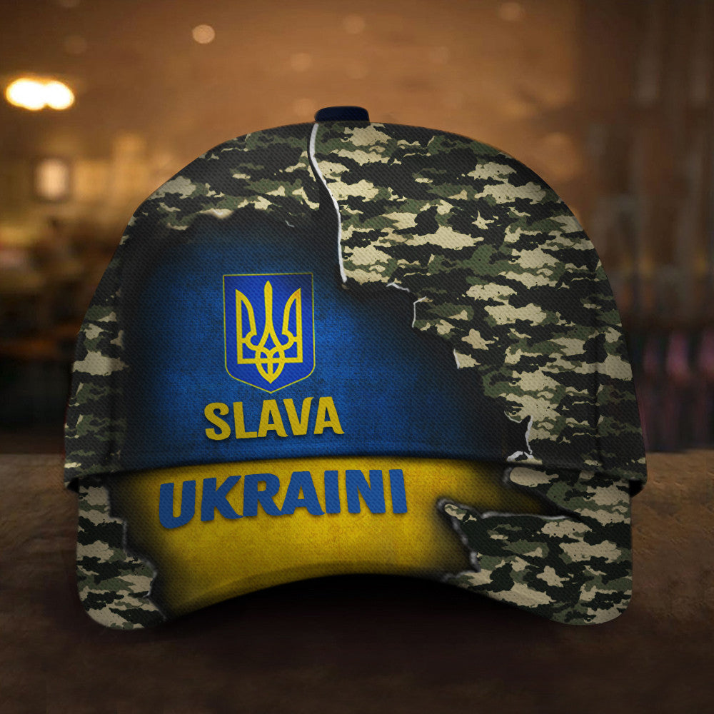 Slava Ukraini Camo Hat Ukraine Flag Camouflage Caps Mens Classic Cap